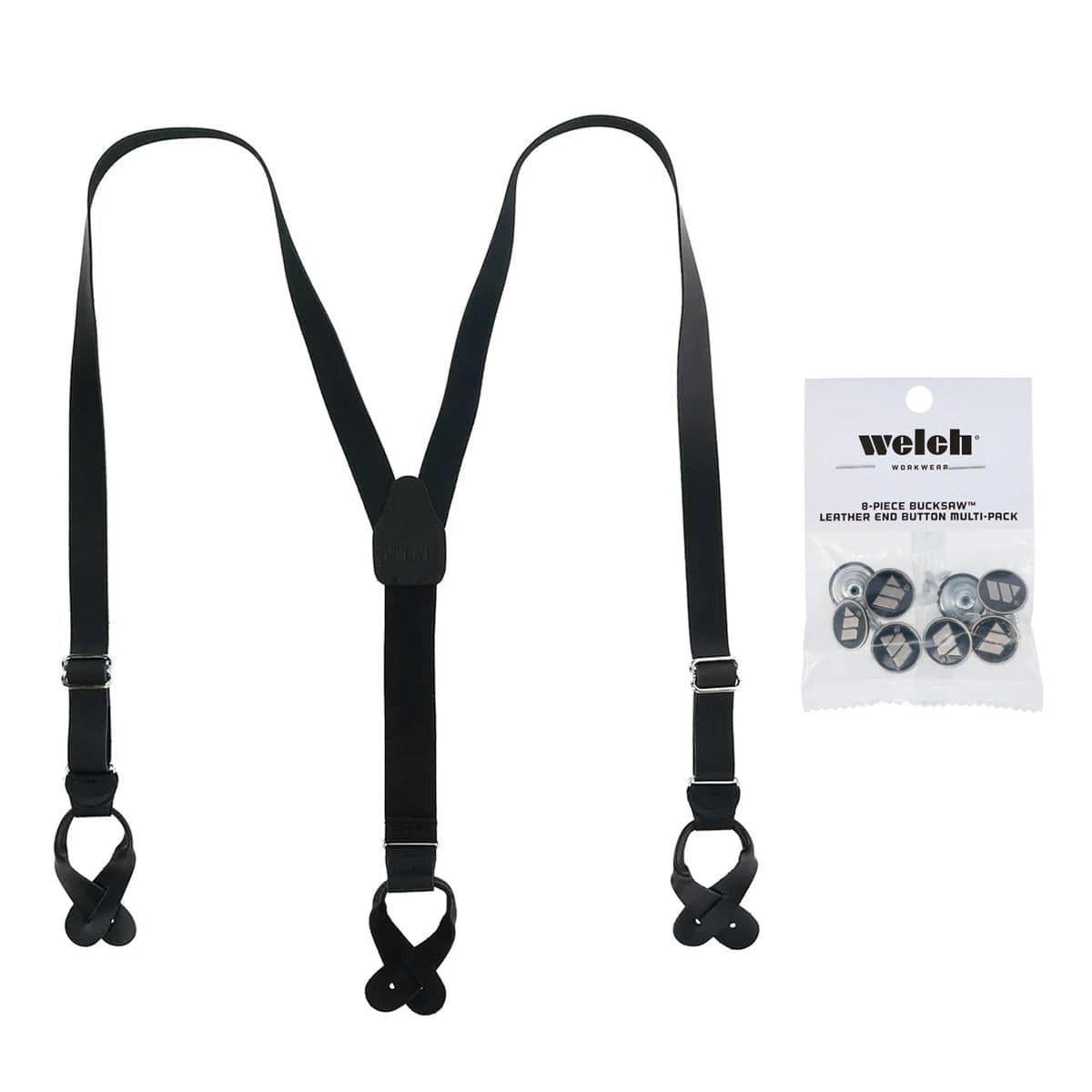 CTM® Men's Coated Leather Button-End Y-Back Suspender with Bachelor Buttons