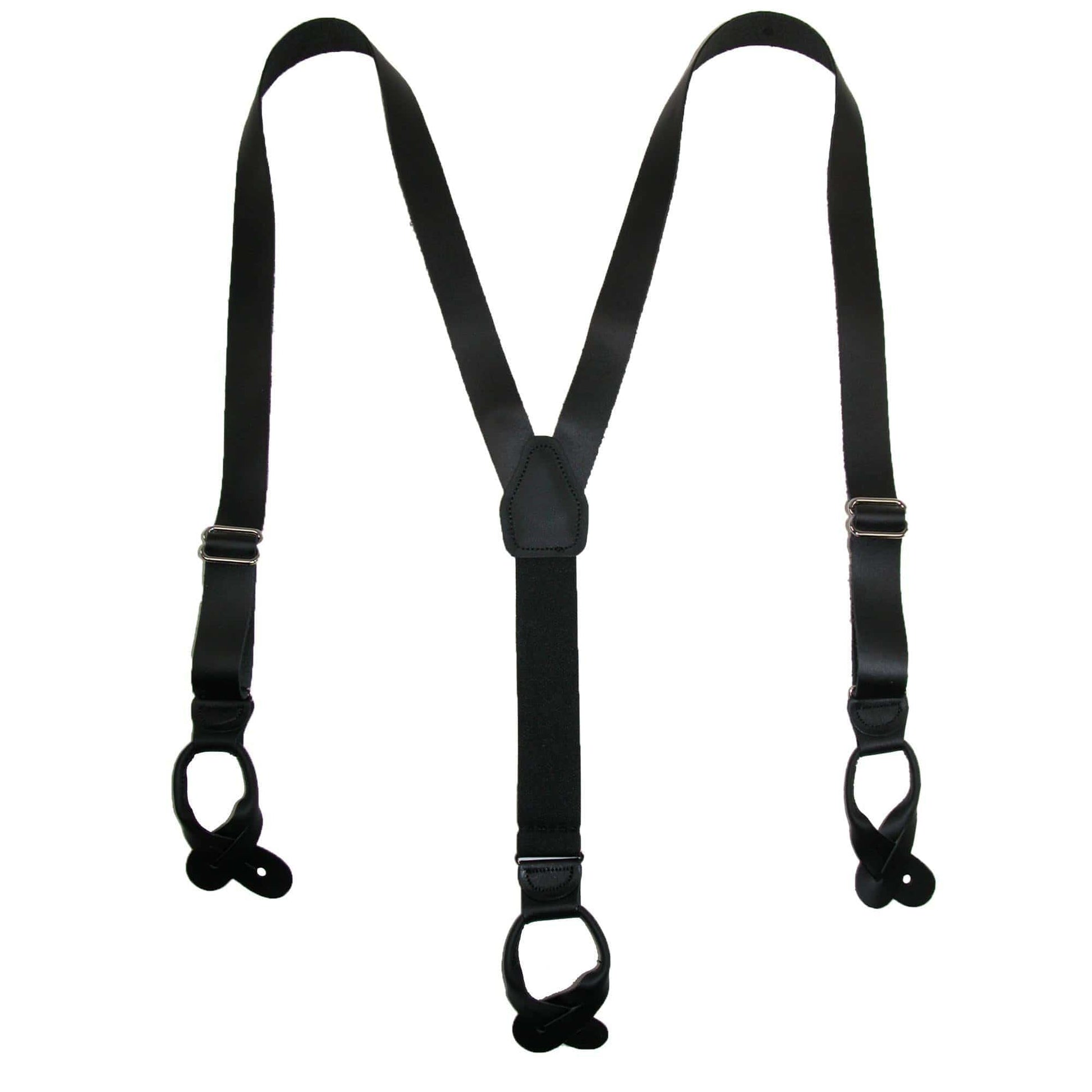 CTM® Men's Coated Leather Button-End Y-Back Suspender with Bachelor Buttons - Black