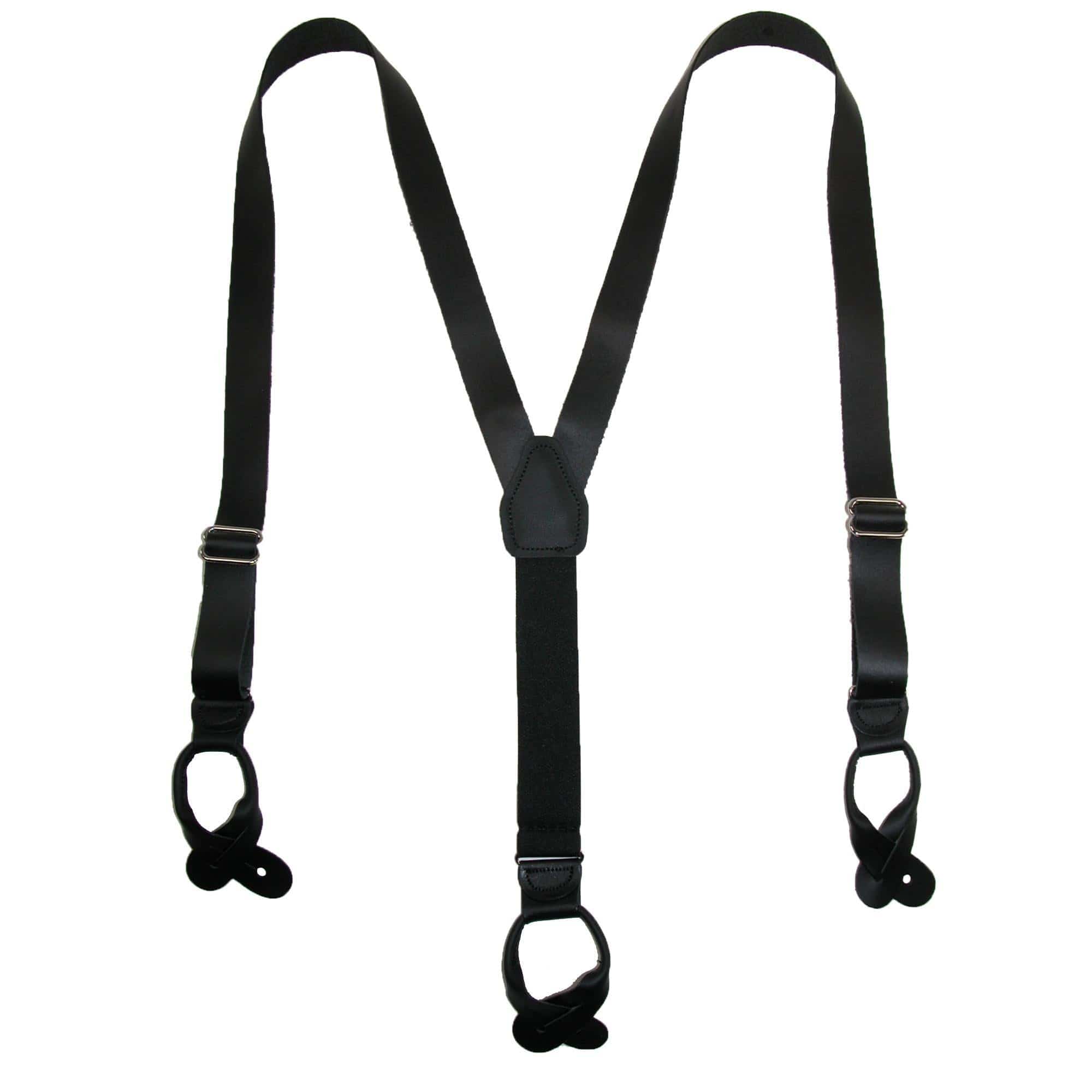 CTM® Men's Coated Leather Button-End Y-Back Suspender with Bachelor Buttons - Black