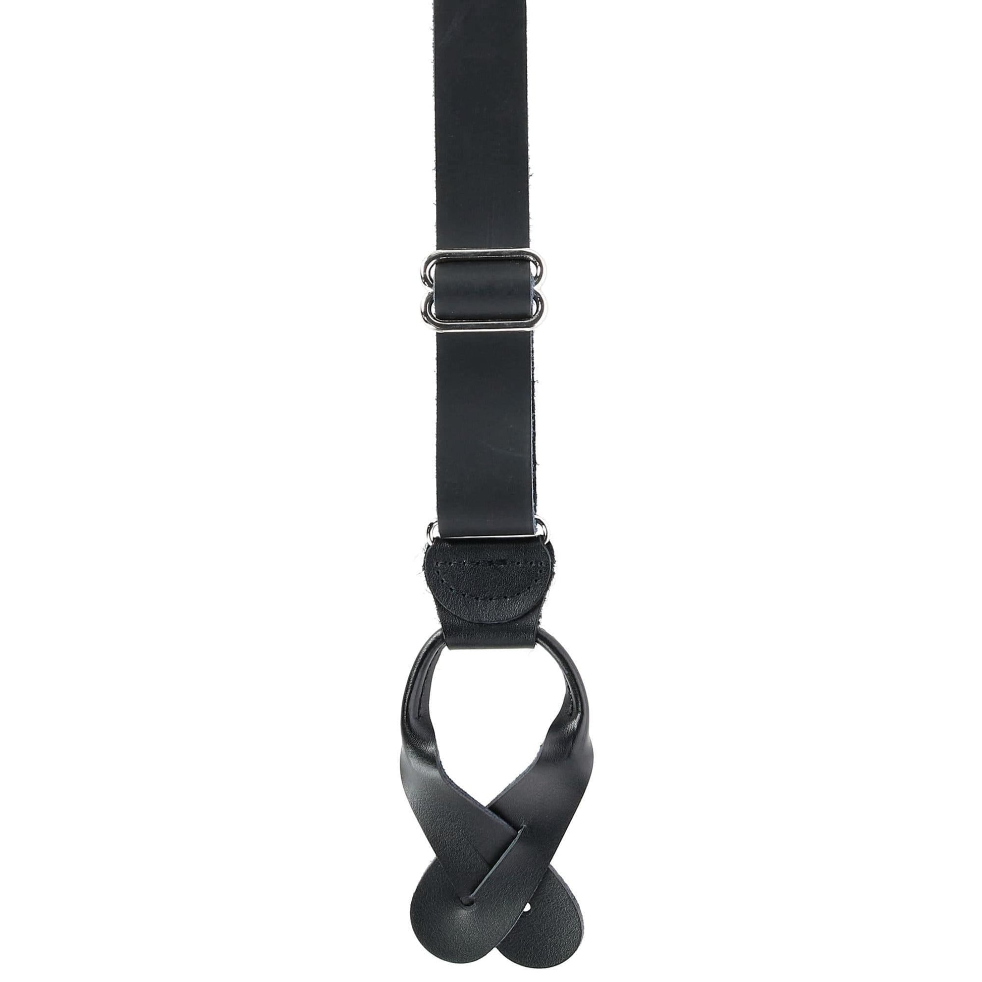 CTM® Men's Coated Leather Button-End Y-Back Suspender with Bachelor Buttons - Black