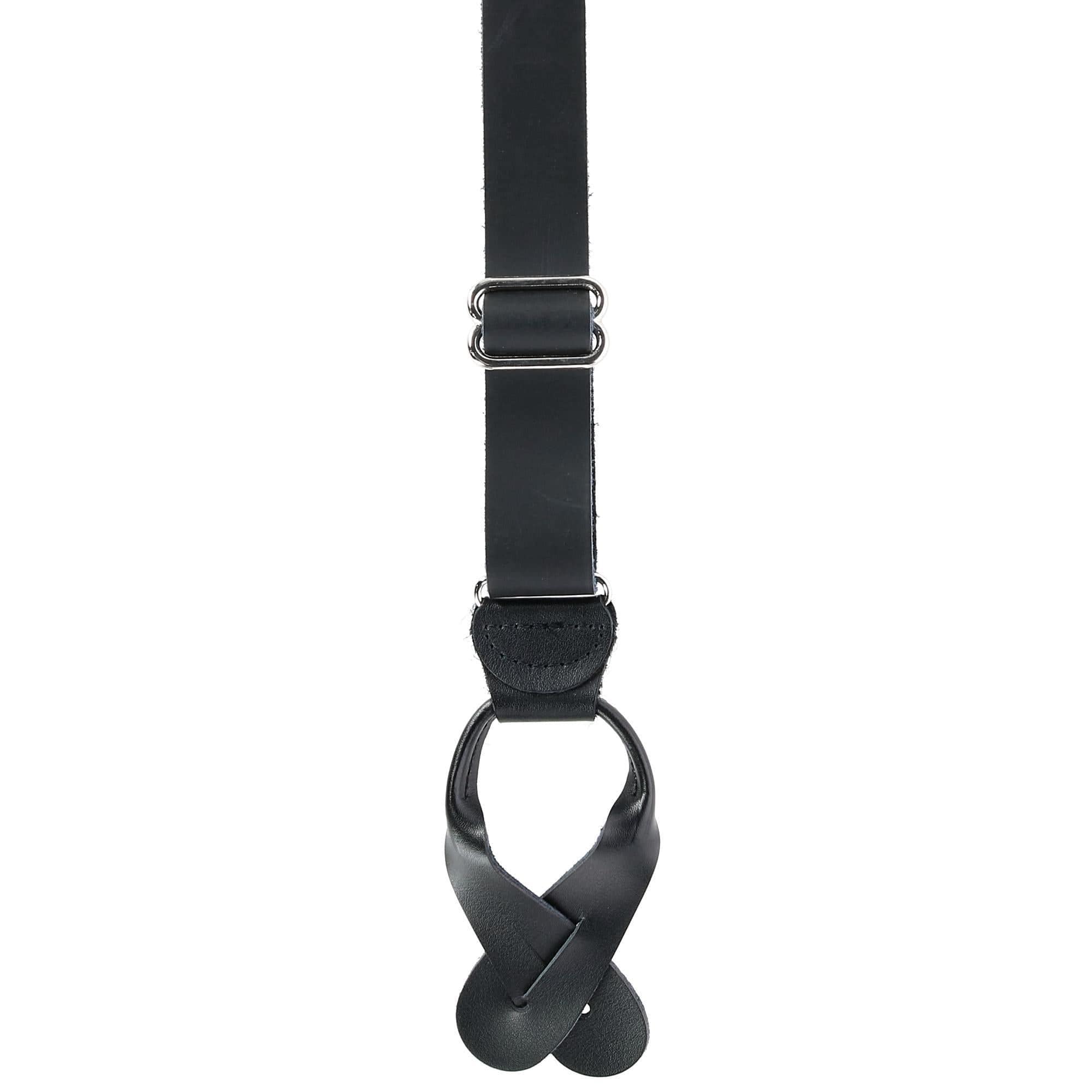 CTM® Men's Coated Leather Button-End Y-Back Suspender with Bachelor Buttons - Black