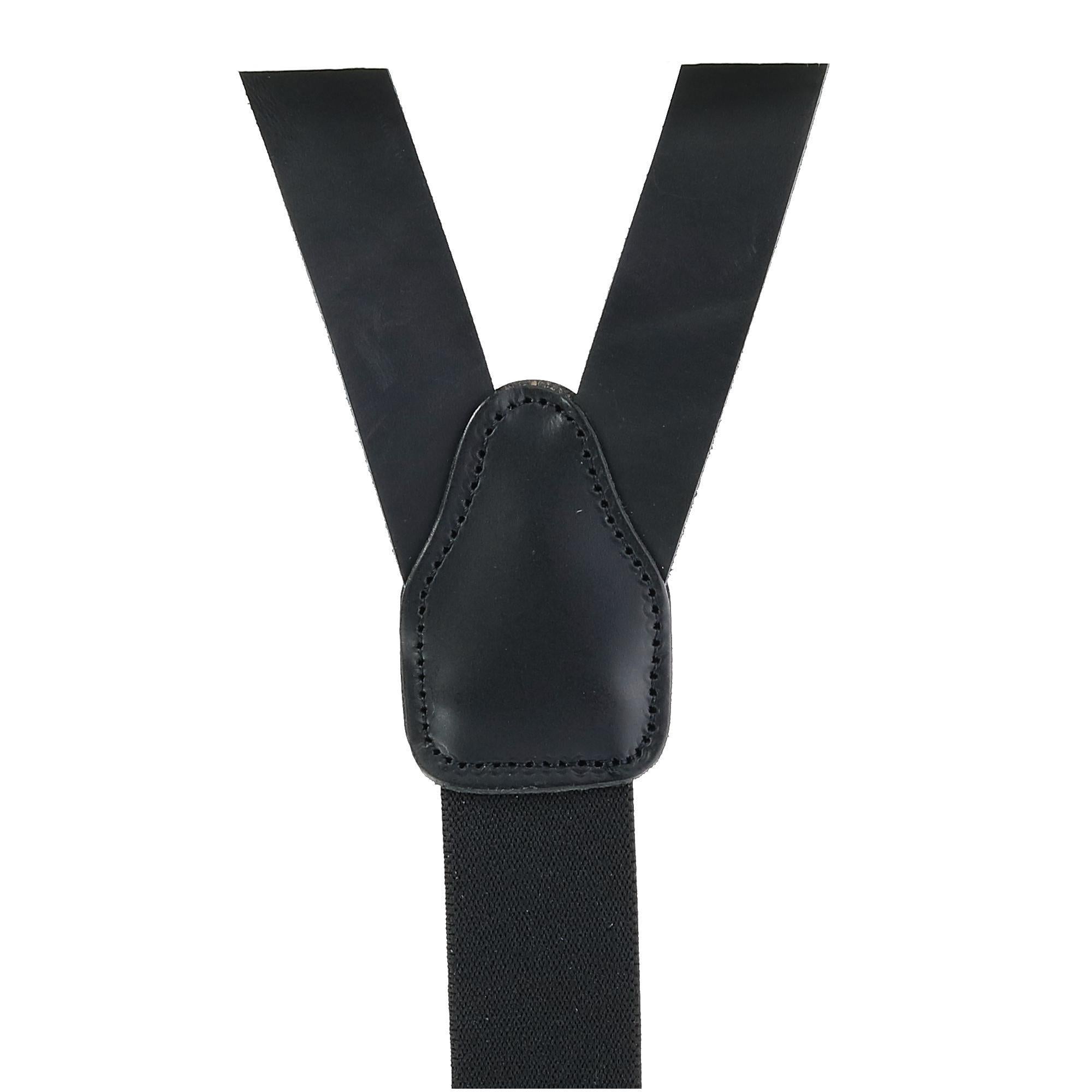 CTM® Men's Coated Leather Button-End Y-Back Suspender with Bachelor Buttons - Black