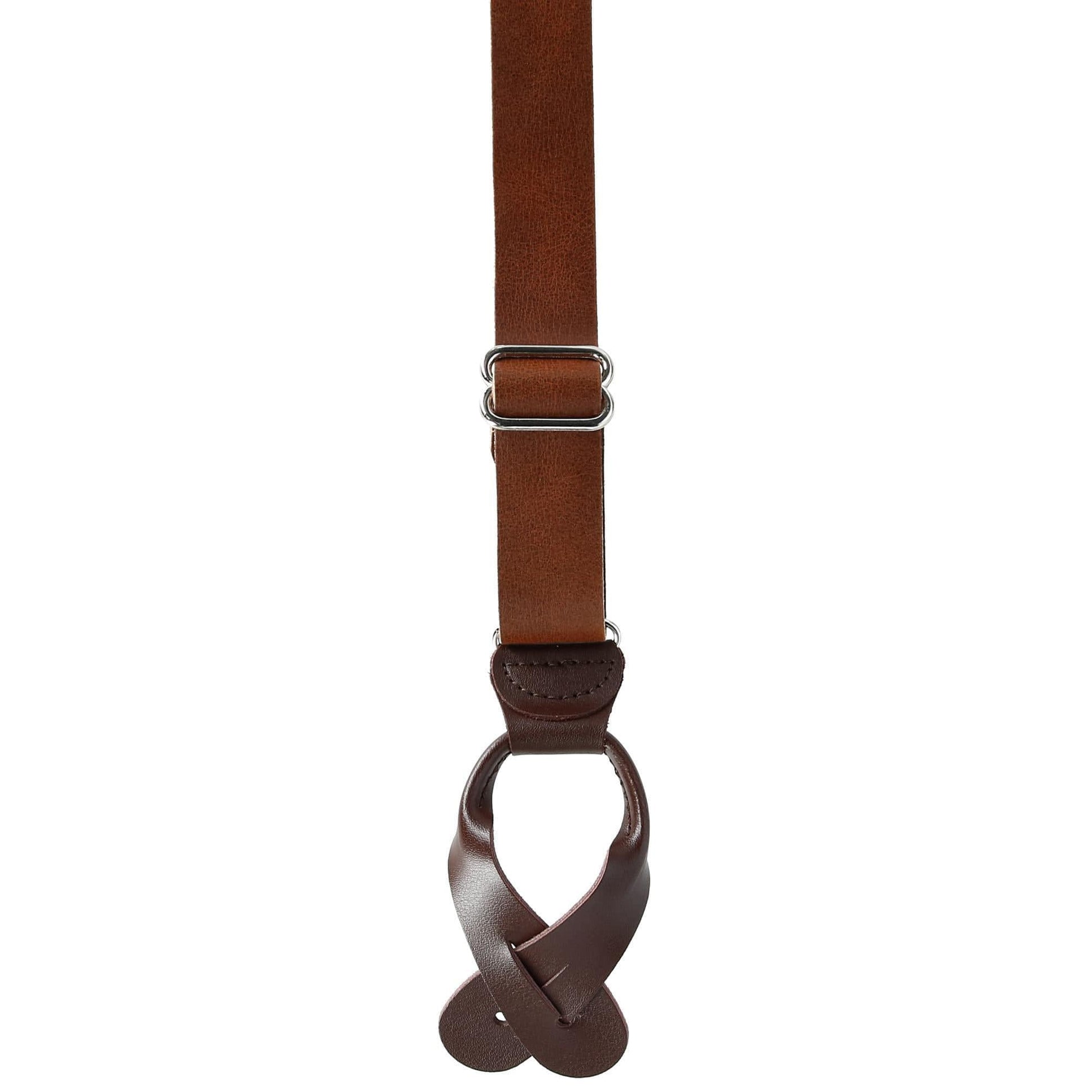 CTM® Men's Coated Leather Button-End Y-Back Suspender with Bachelor Buttons - Brown