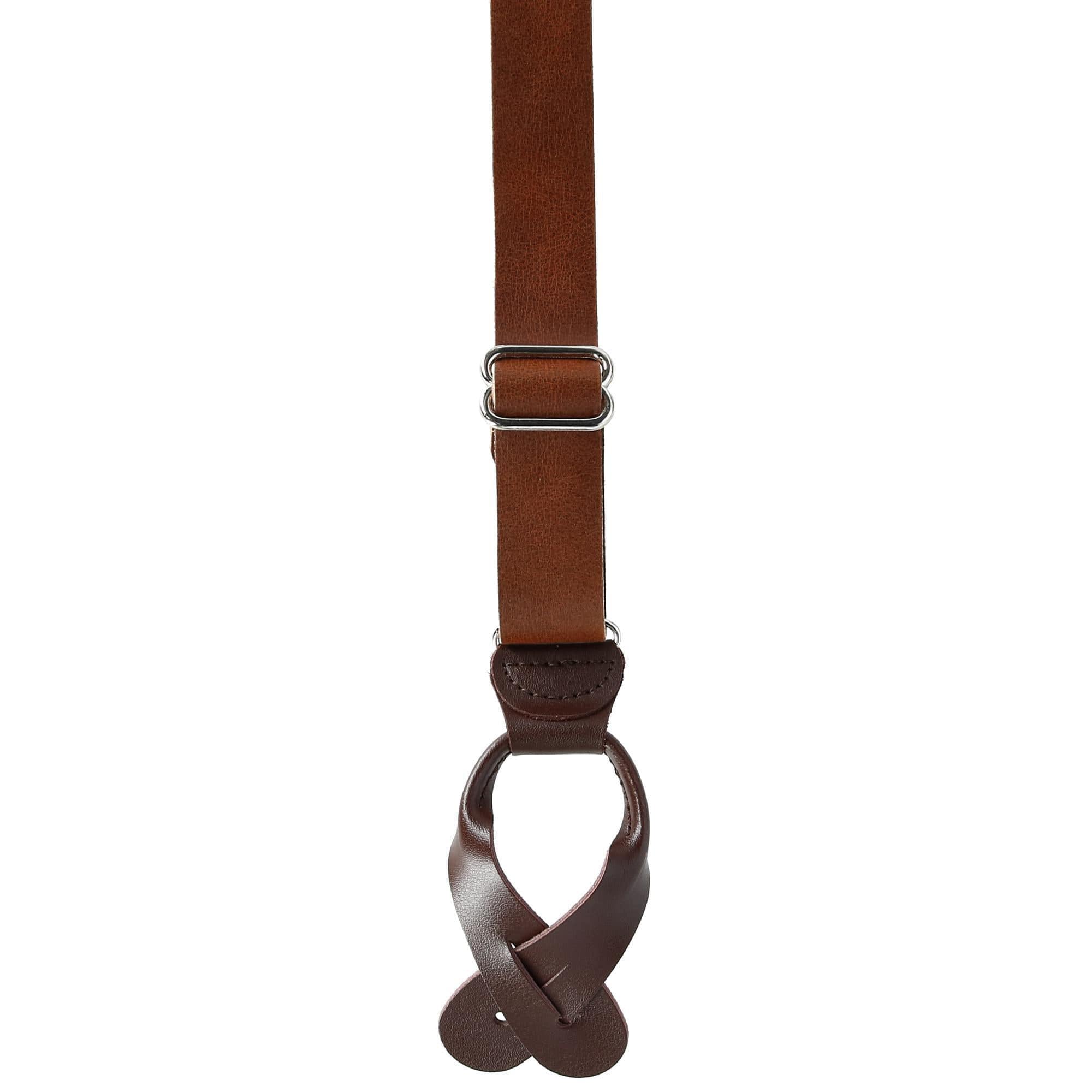 CTM® Men's Coated Leather Button-End Y-Back Suspender with Bachelor Buttons - Brown