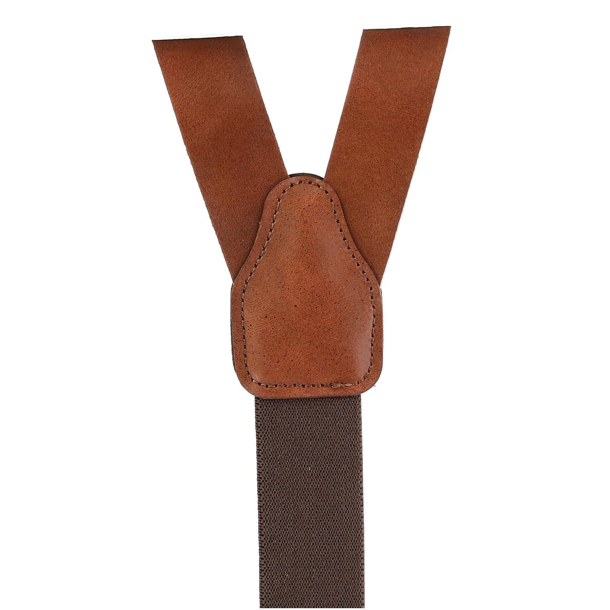 CTM® Men's Coated Leather Button-End Y-Back Suspender with Bachelor Buttons - Brown