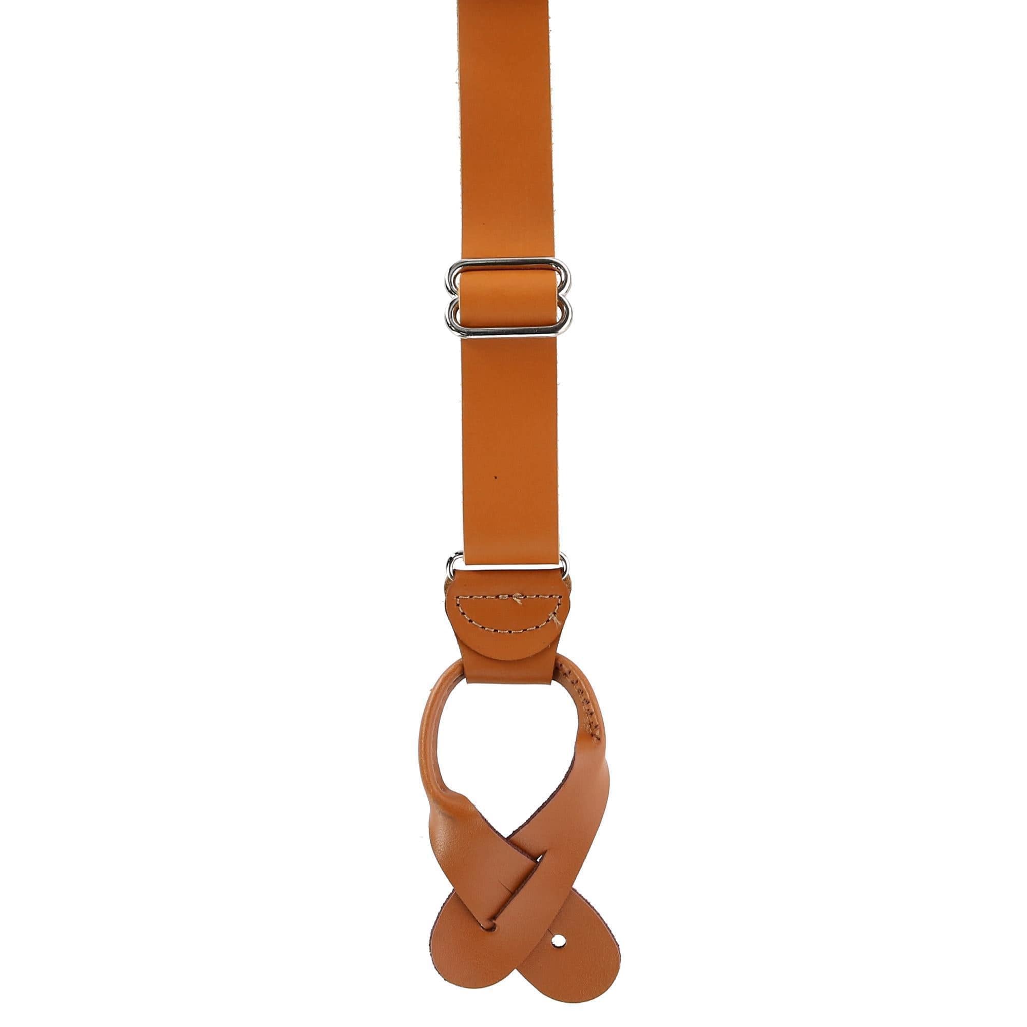 CTM® Men's Coated Leather Button-End Y-Back Suspender with Bachelor Buttons - Tan