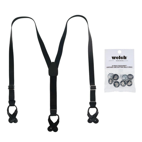 Men's Coated Leather Button-End Y-Back Suspender with Bachelor Buttons