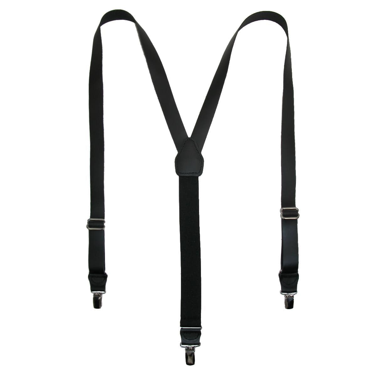 CTM® Men's Coated Leather Clip-End 1 Inch Suspenders - Black
