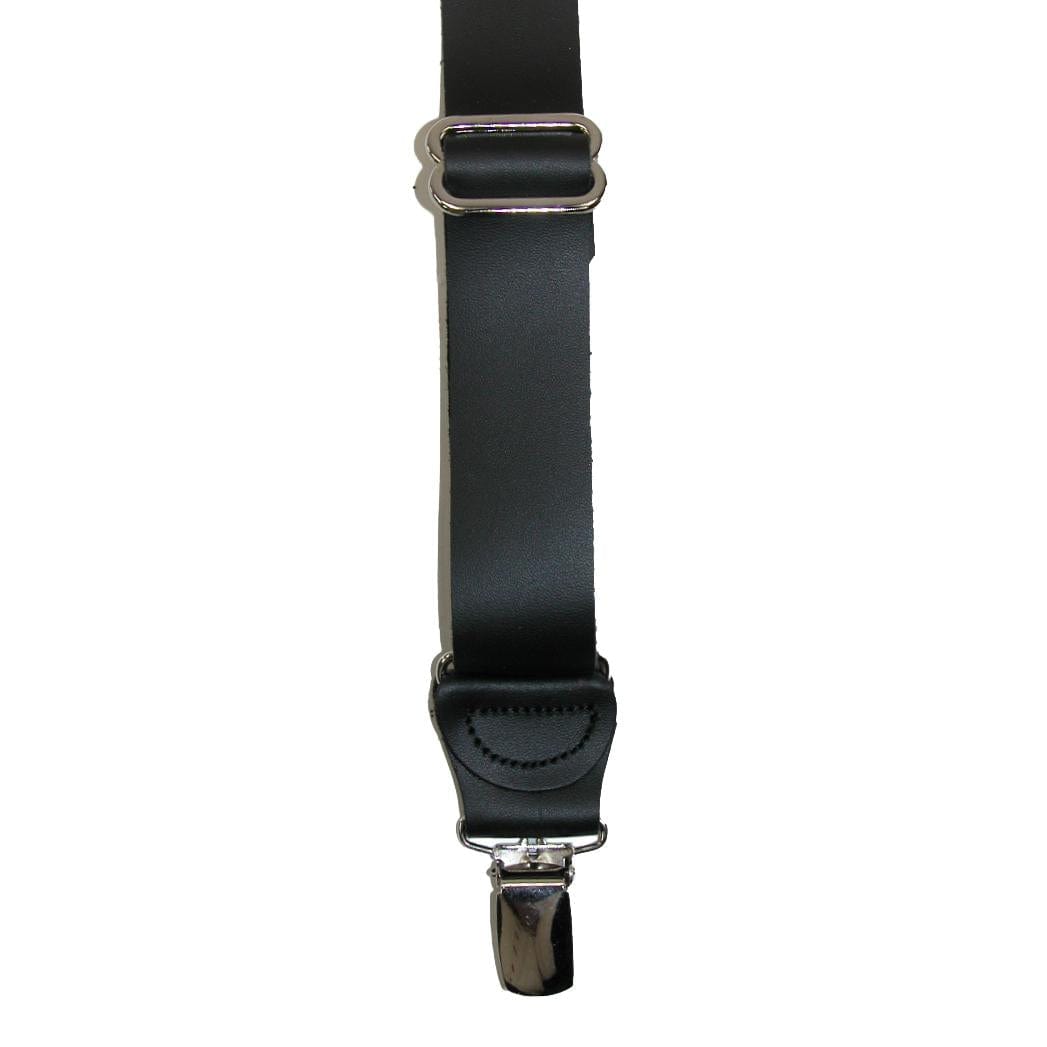 CTM® Men's Coated Leather Clip-End 1 Inch Suspenders - Black
