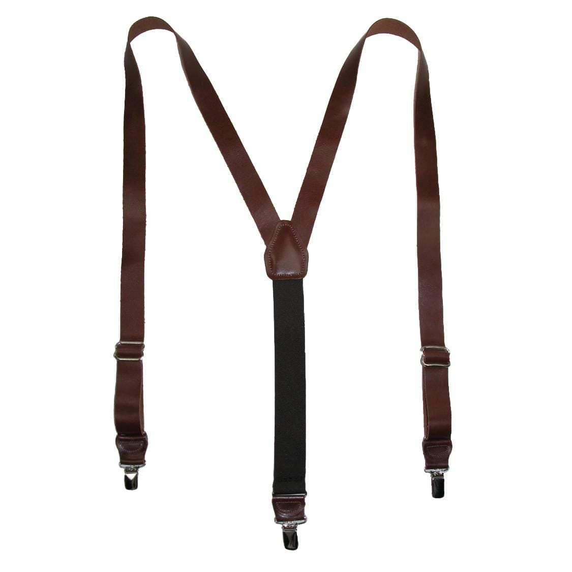 CTM® Men's Coated Leather Clip-End 1 Inch Suspenders - Brown