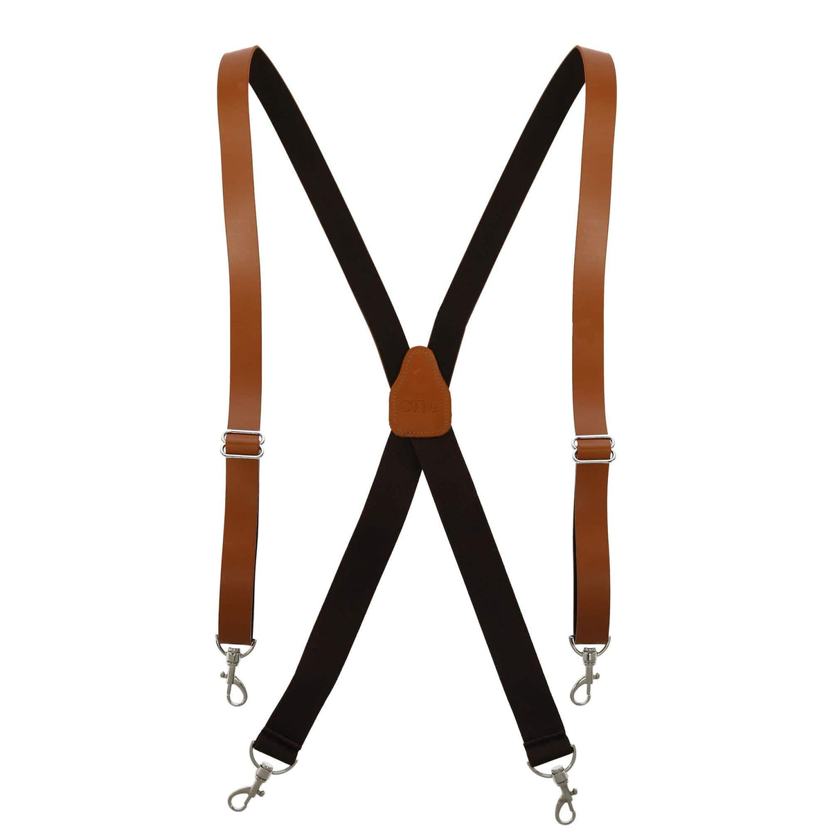 CTM® Men's Smooth Coated Leather Suspenders with Metal Swivel Hook Ends