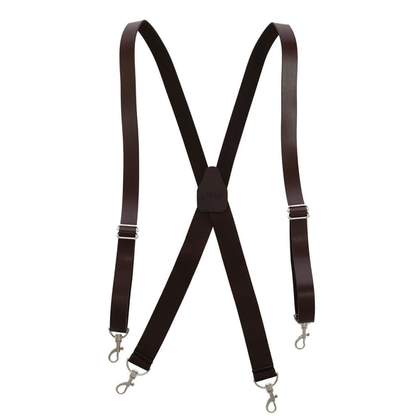 Men's Smooth Coated Leather Suspenders with Metal Swivel Hook Ends