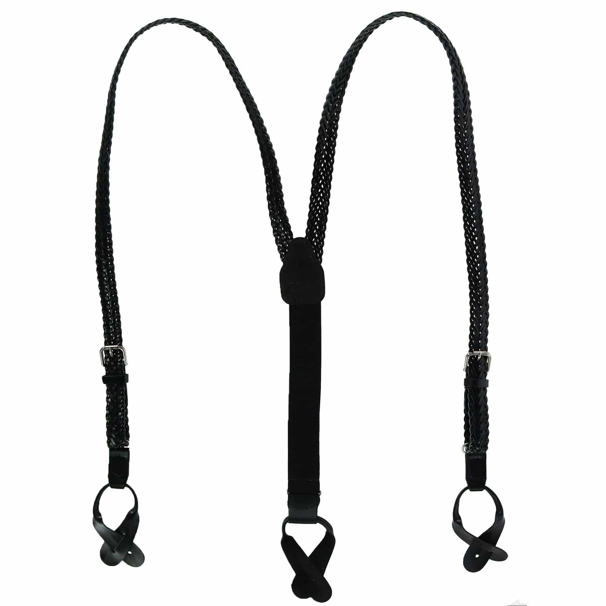 CTM® Coated Leather Button-End 3/4 Inch Braided Suspenders - Black