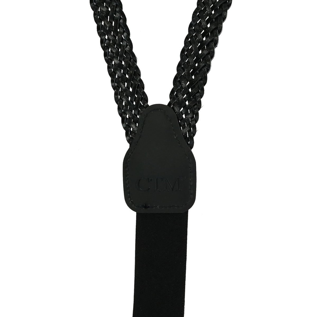 CTM® Coated Leather Button-End 3/4 Inch Braided Suspenders - Black