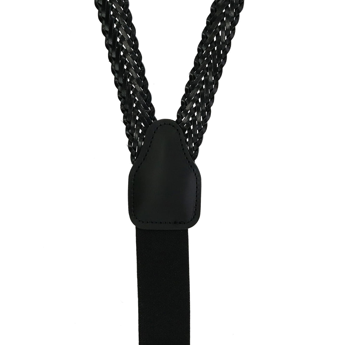 CTM® Coated Leather Button-End 3/4 Inch Braided Suspenders - Black