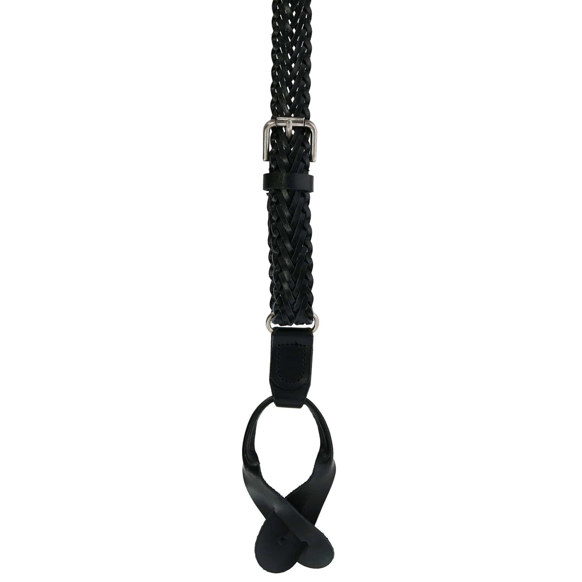 CTM® Coated Leather Button-End 3/4 Inch Braided Suspenders - Black