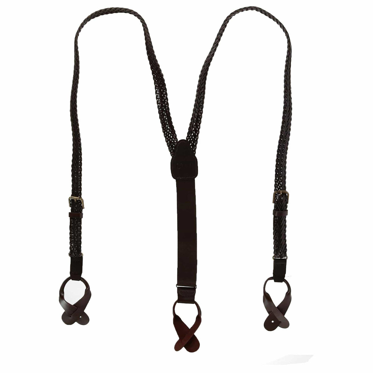 CTM® Coated Leather Button-End 3/4 Inch Braided Suspenders - Coated Leather Button-End 3/4 Inch Braided Suspenders