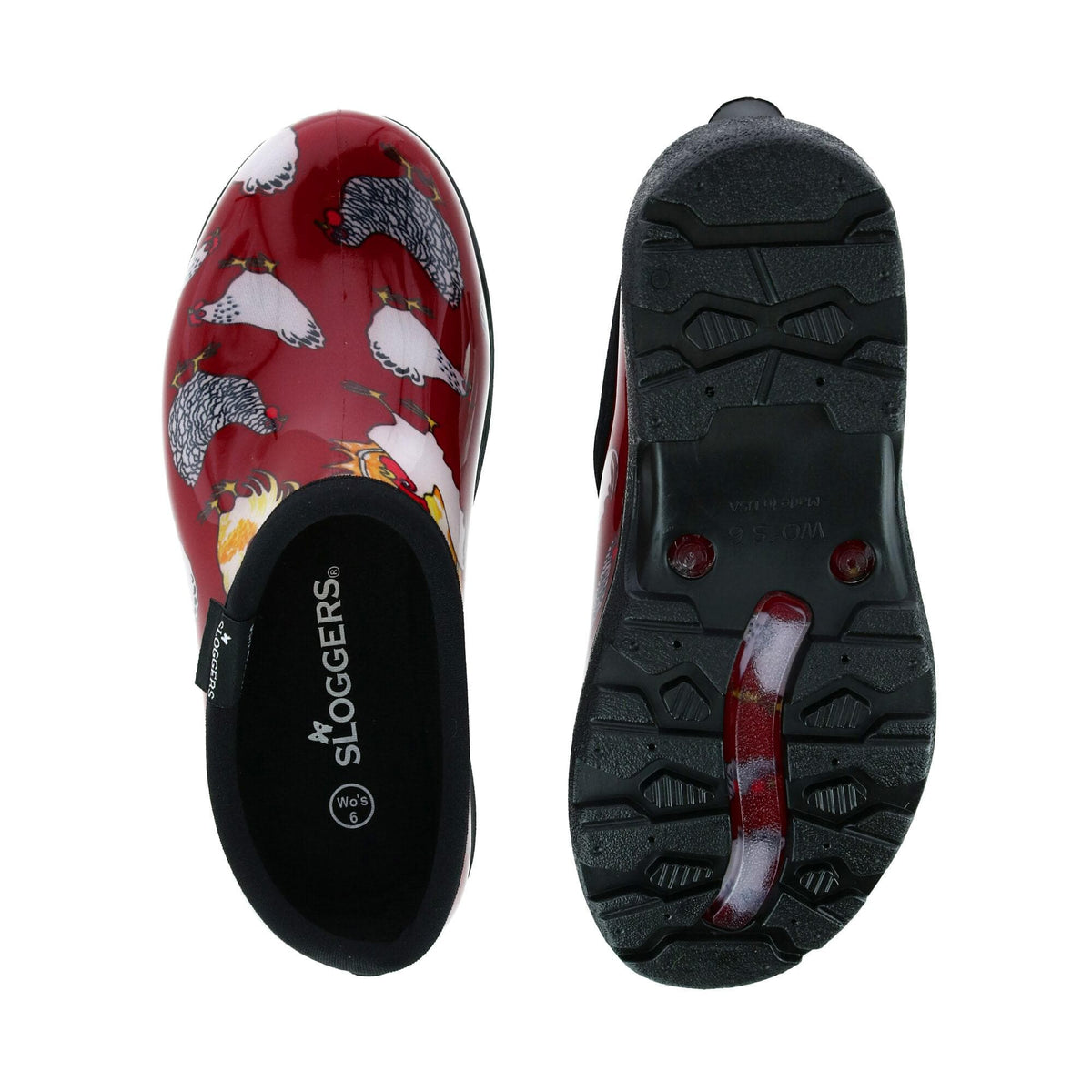 Sloggers Women's Chicken Print Short Rain and Garden Shoes - Red