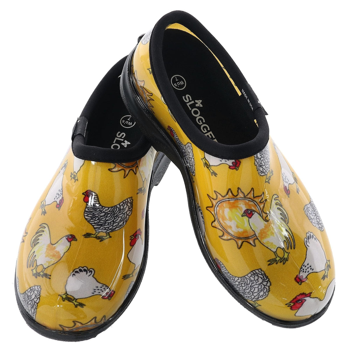 Sloggers Women's Chicken Print Short Rain and Garden Shoes - Yellow