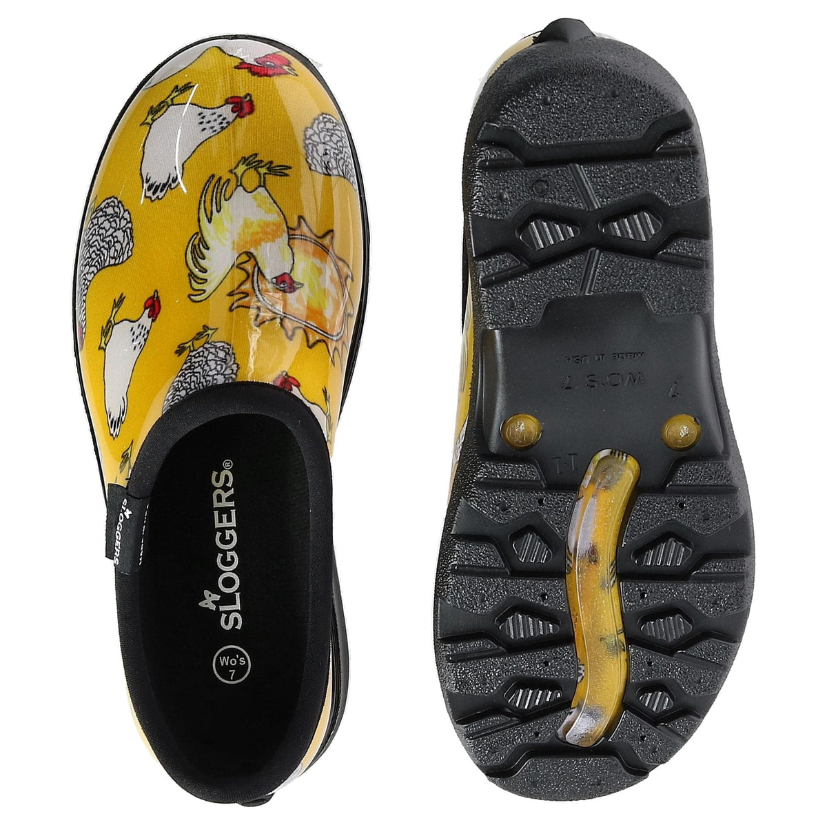 Sloggers Women's Chicken Print Short Rain and Garden Shoes - Yellow