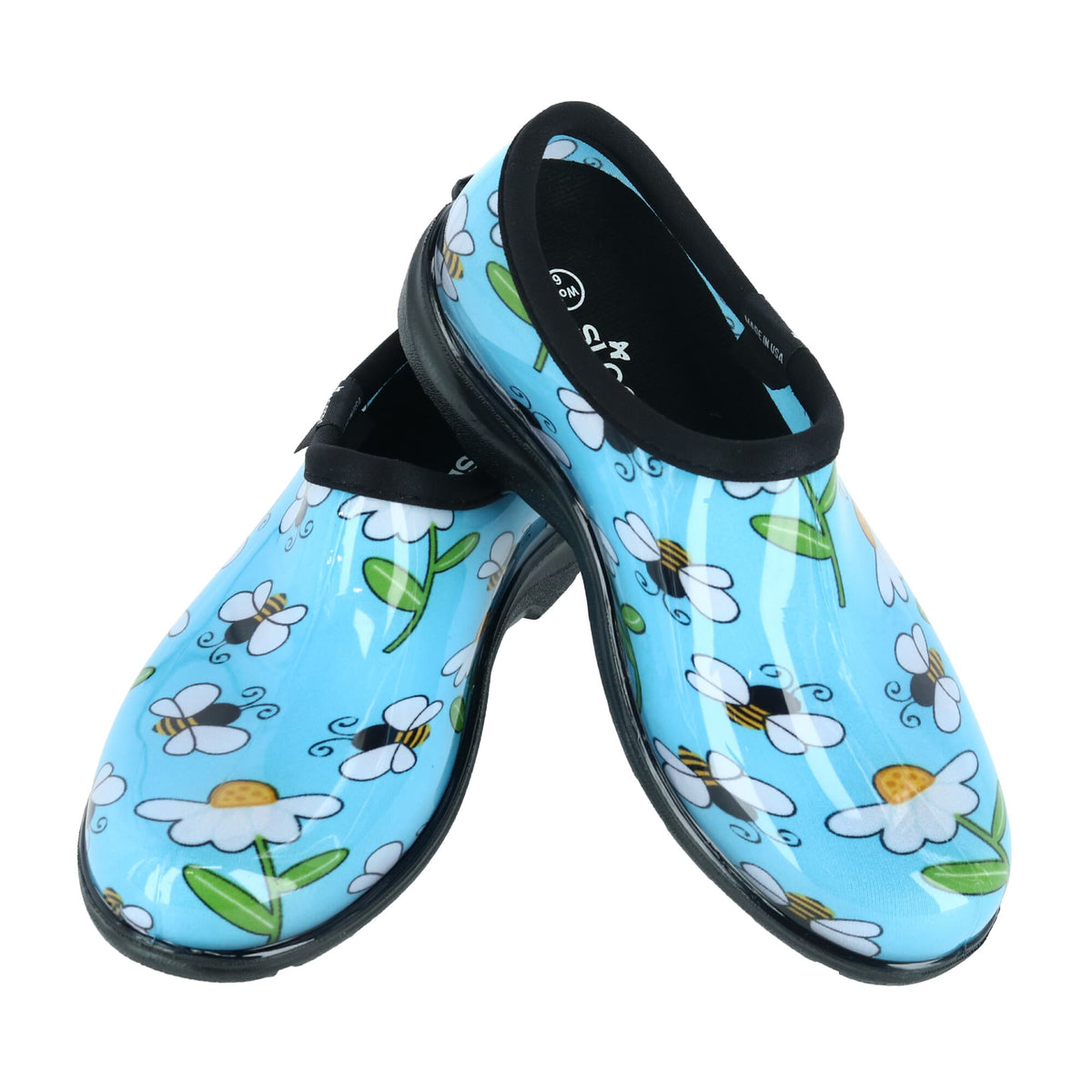 Sloggers Women's Bumble Bee and Flower Print Rain and Garden Shoes - Blue