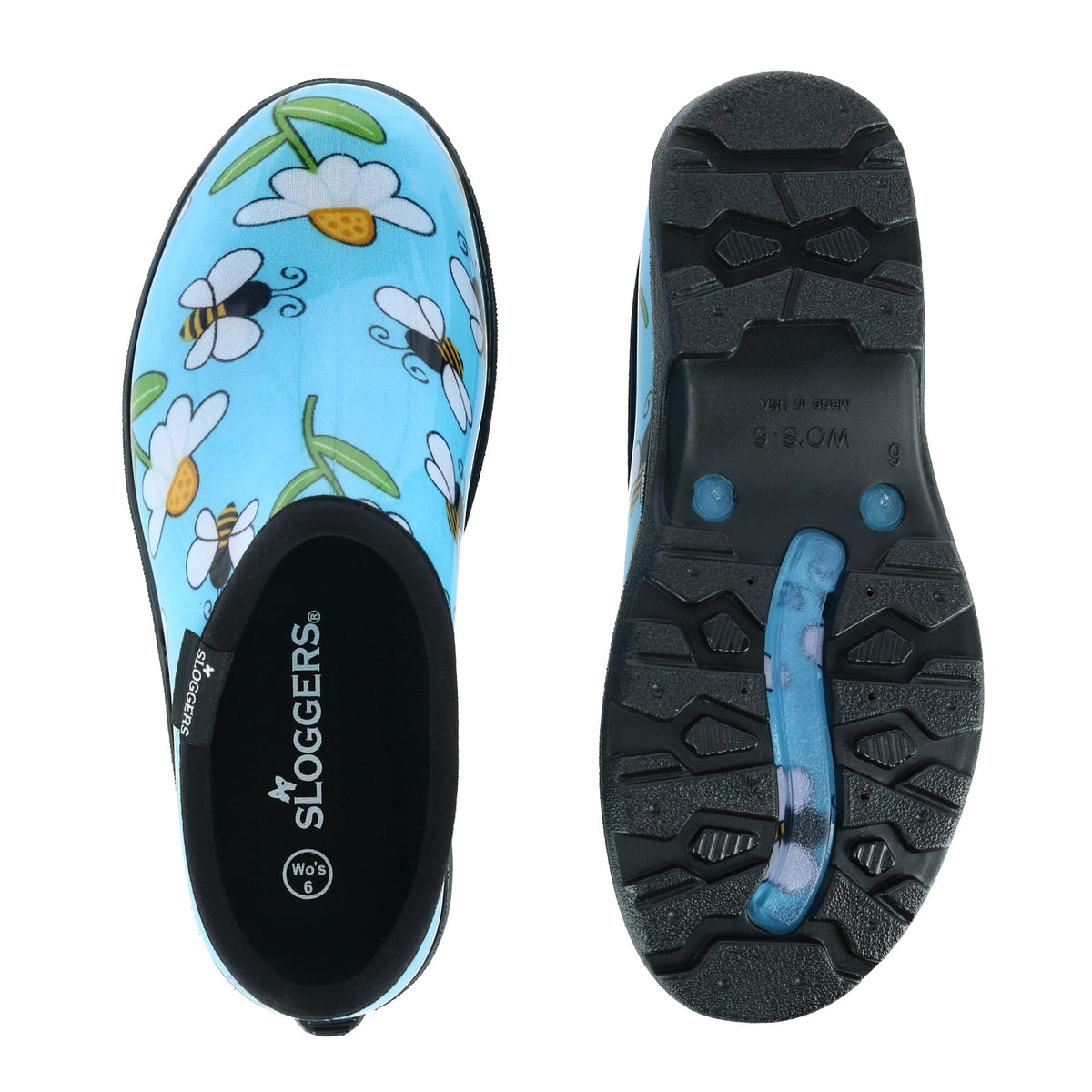 Sloggers Women's Bumble Bee and Flower Print Rain and Garden Shoes - Blue