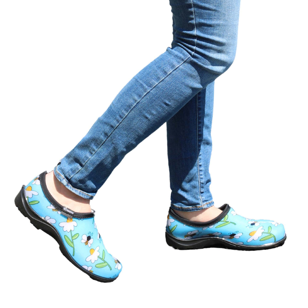 Sloggers Women's Bumble Bee and Flower Print Rain and Garden Shoes - Blue