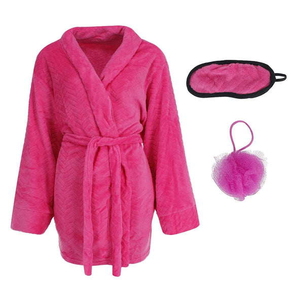 Women's Plush Bath Robe 3-Piece Gift Set