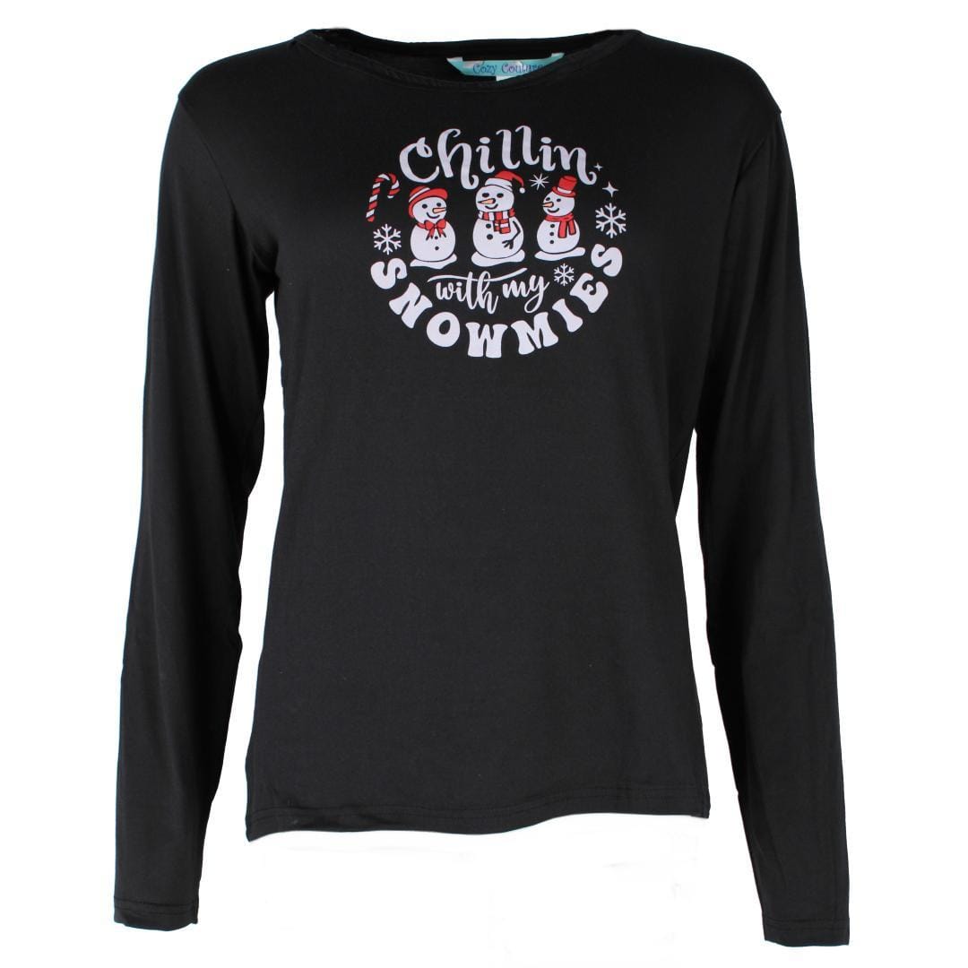 Cozy Couture Women's Chilling with my Snowmies Plus Size Pajama Set - Black