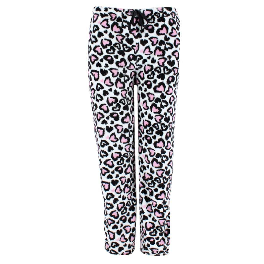 CTM® Women's Plush Heart Cheetah Print Pajama Pants - White