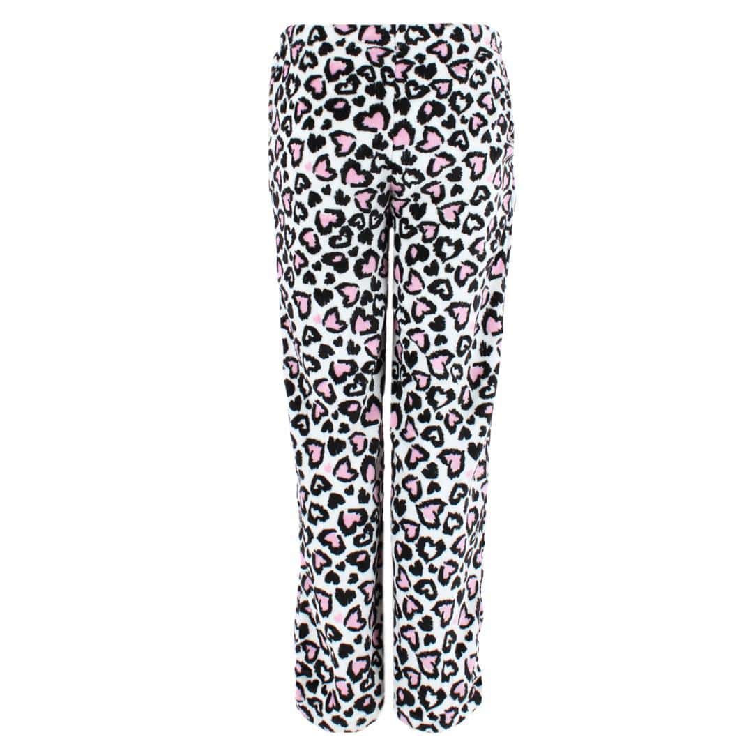 CTM® Women's Plush Heart Cheetah Print Pajama Pants - White