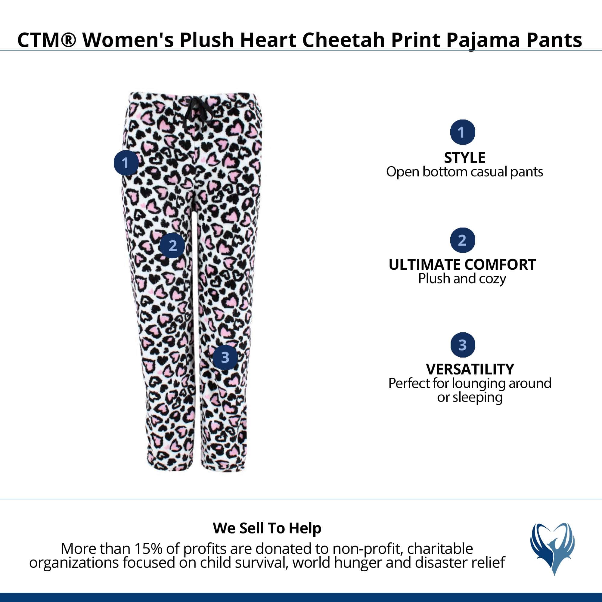 CTM® Women's Plush Heart Cheetah Print Pajama Pants - White