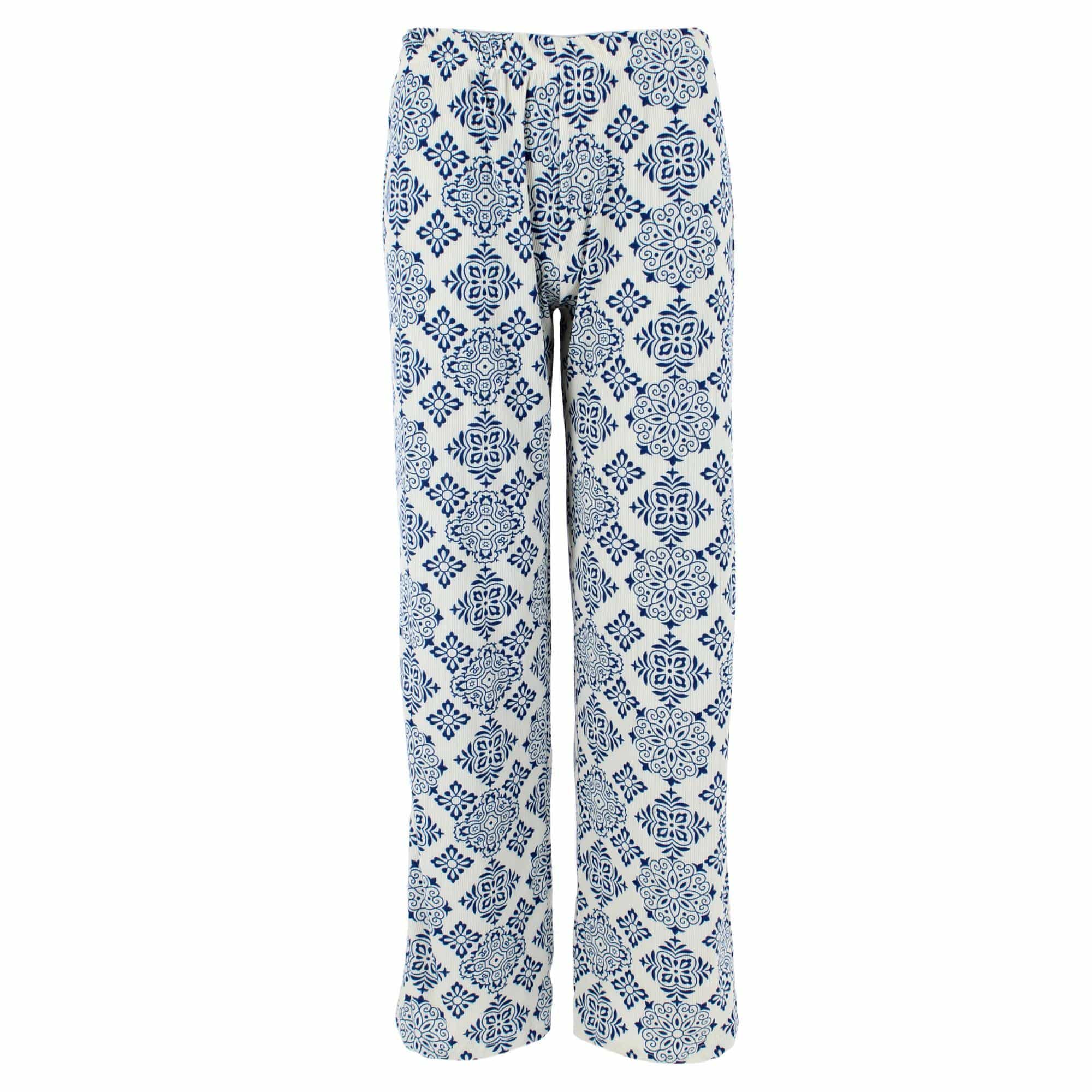CTM® Women's Patterned Button Down Short Sleeve Pajama Set - Blue Greek