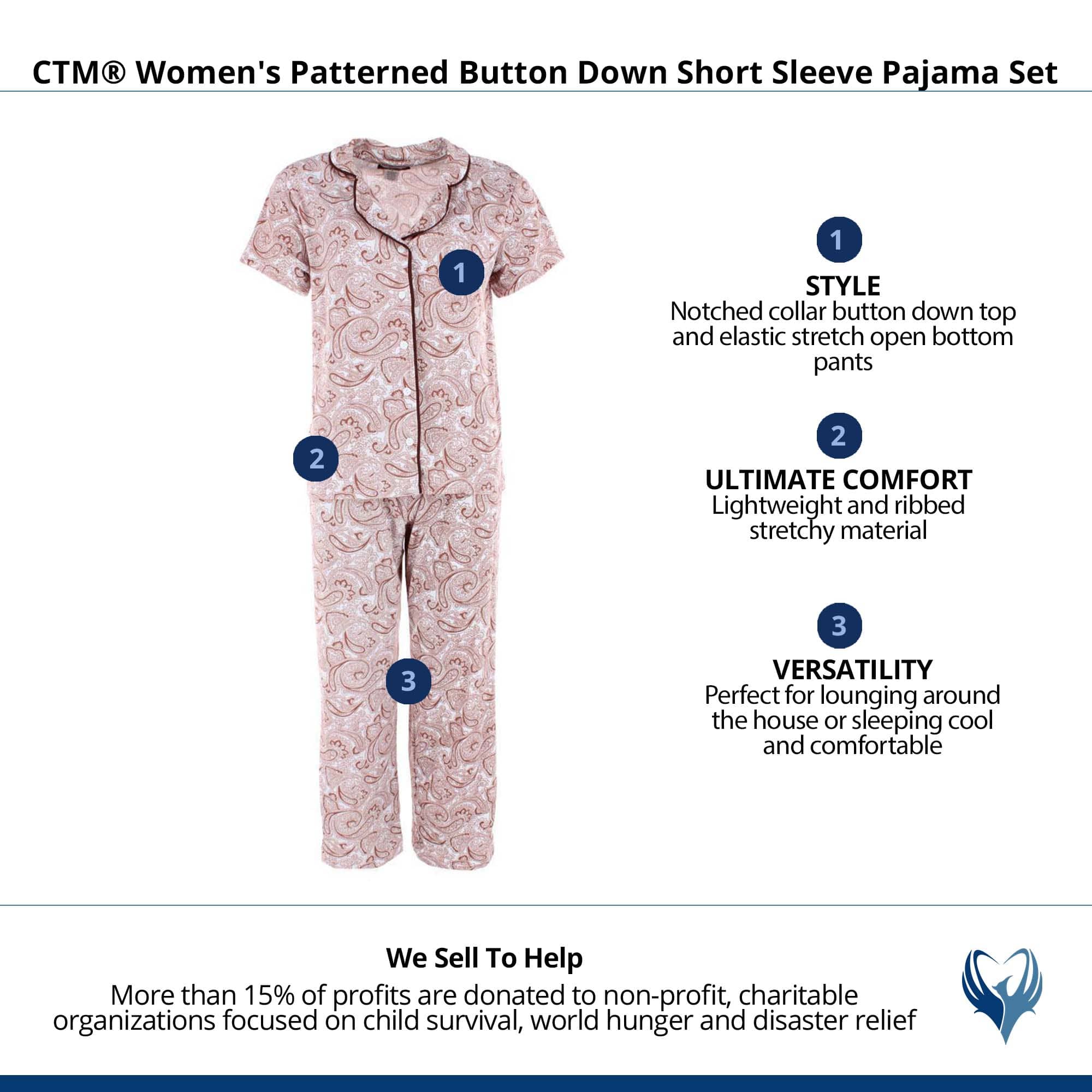 CTM® Women's Patterned Button Down Short Sleeve Pajama Set - Paisley