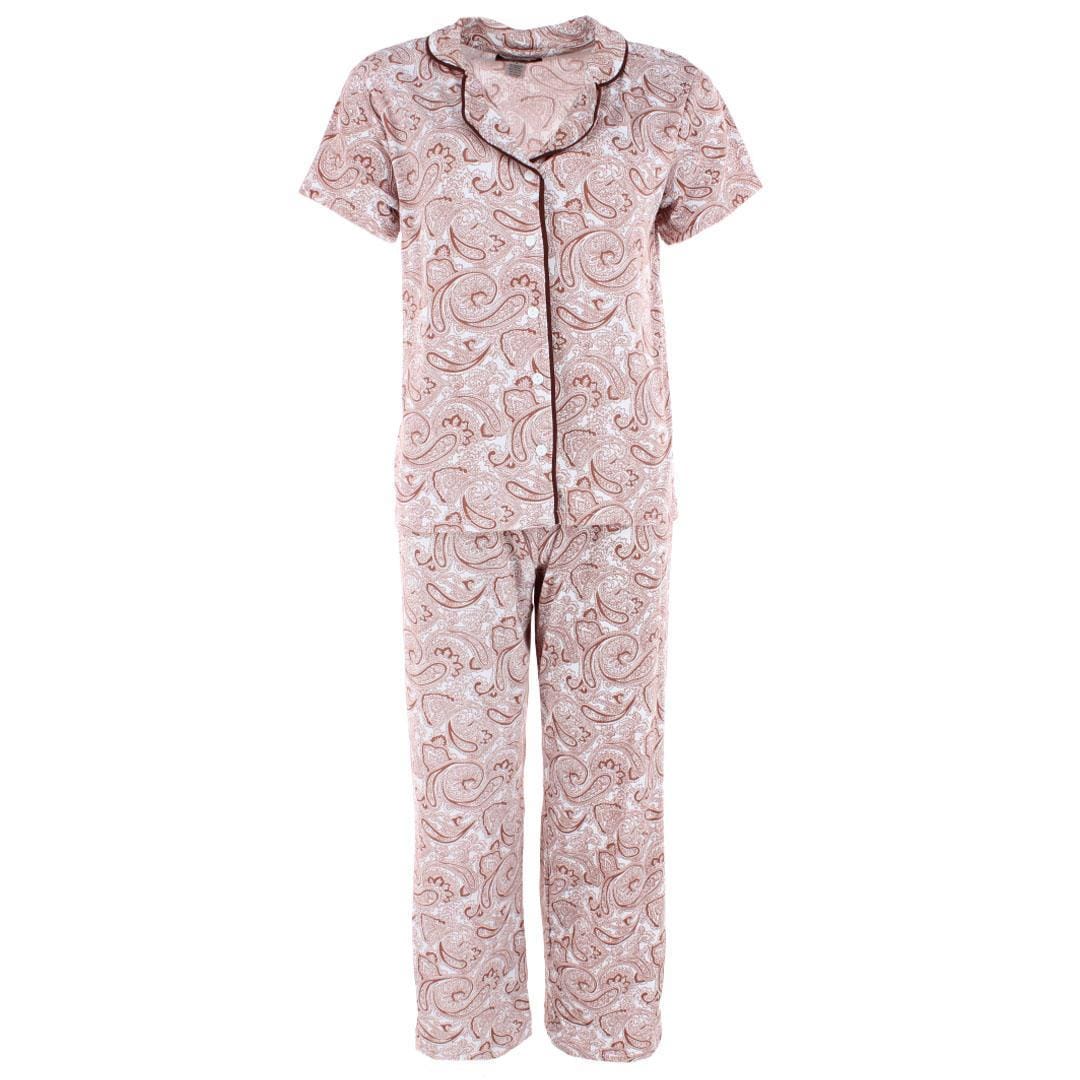 CTM® Women's Patterned Button Down Short Sleeve Pajama Set