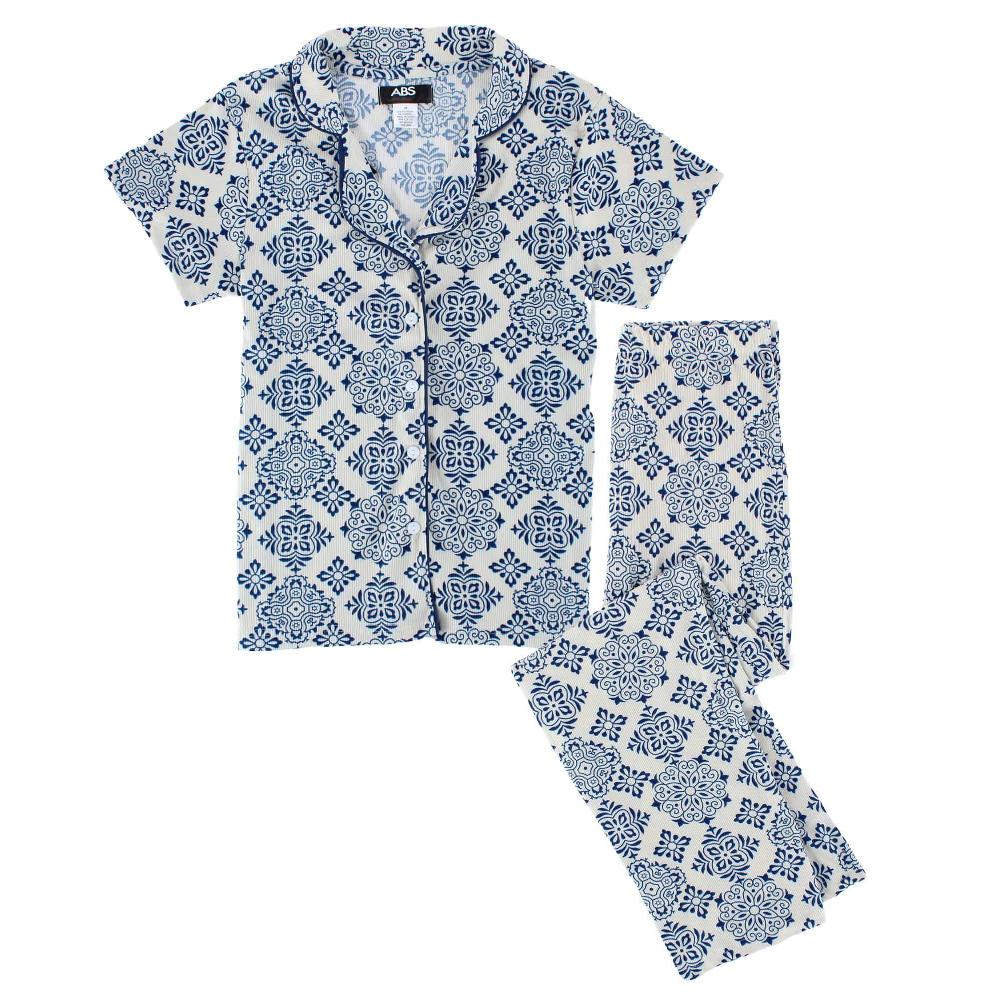 CTM® Women's Patterned Button Down Short Sleeve Pajama Set - Women's Patterned Button Down Short Sleeve Pajama Set