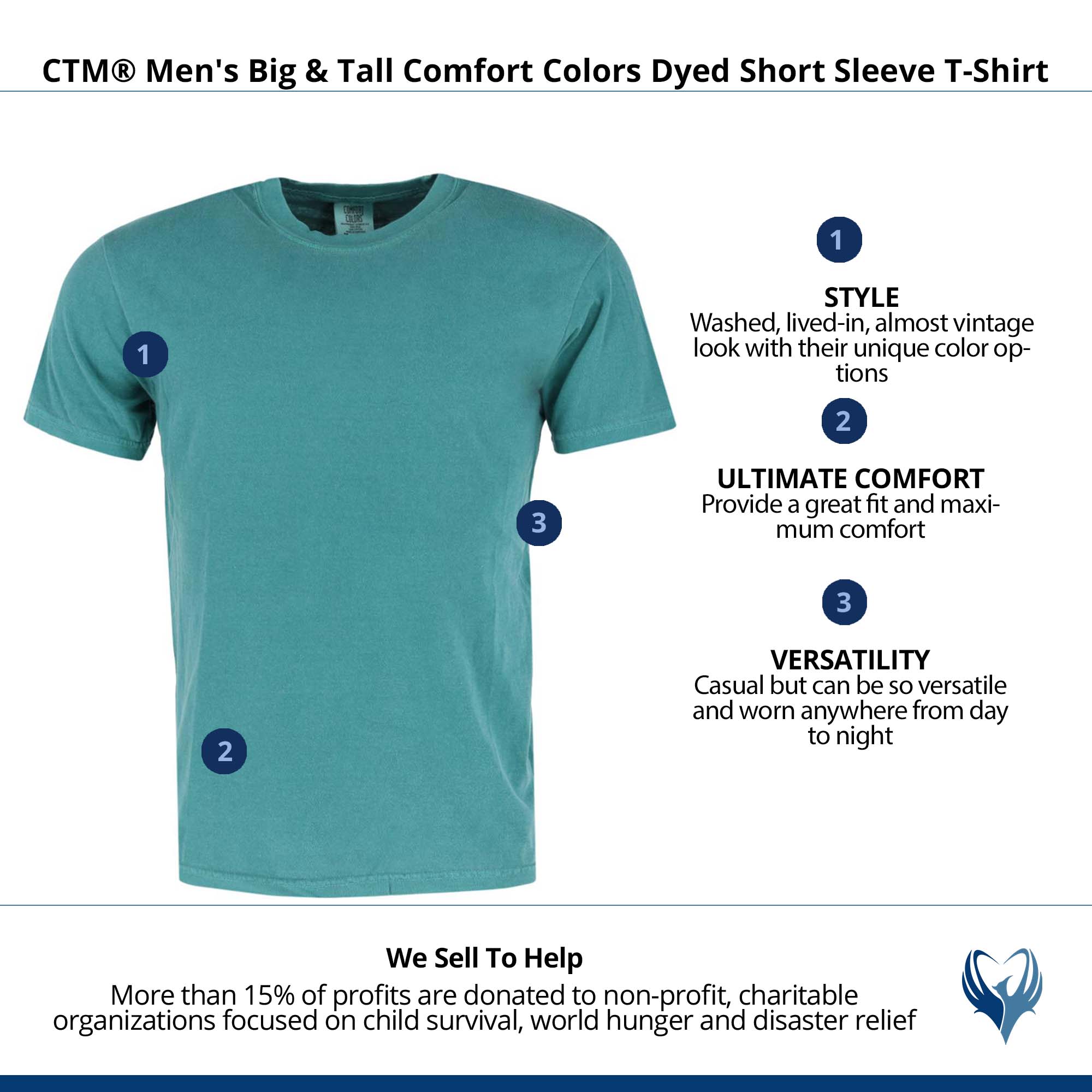CTM® Men's Big & Tall Comfort Colors Dyed Short Sleeve T-Shirt - Emerald