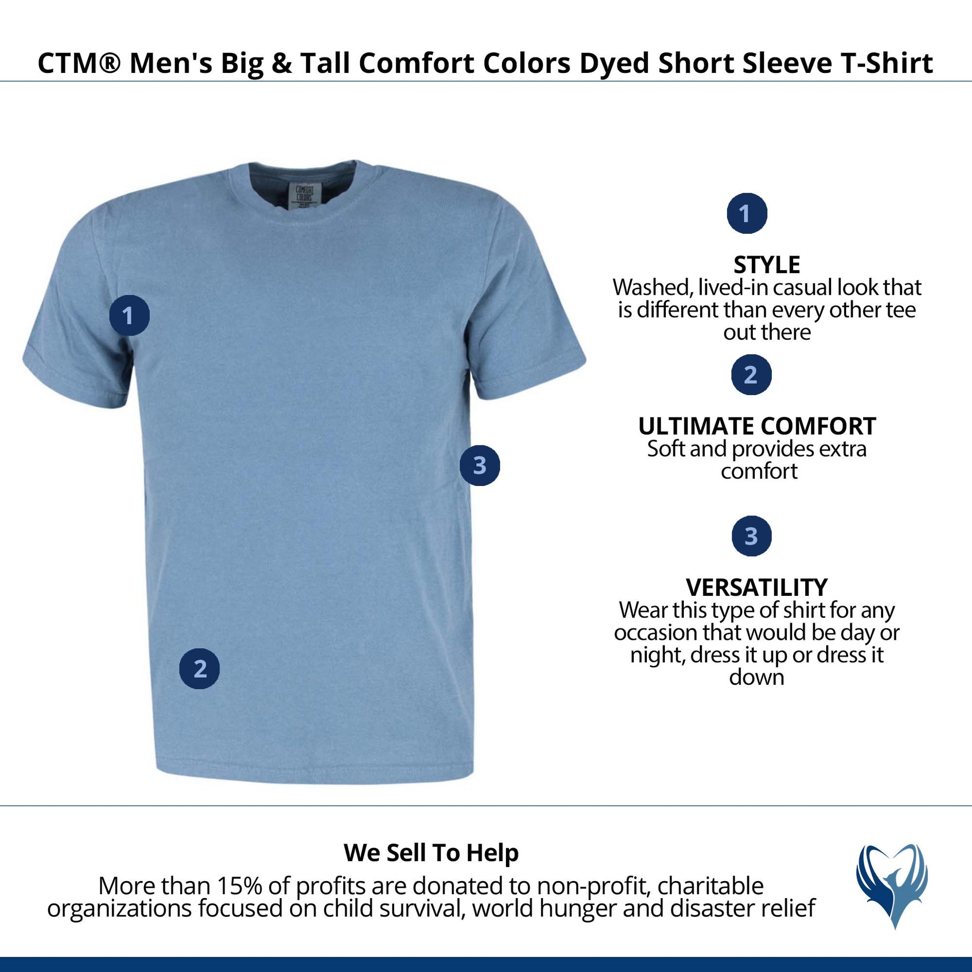 CTM® Men's Big & Tall Comfort Colors Dyed Short Sleeve T-Shirt - Blue Jean