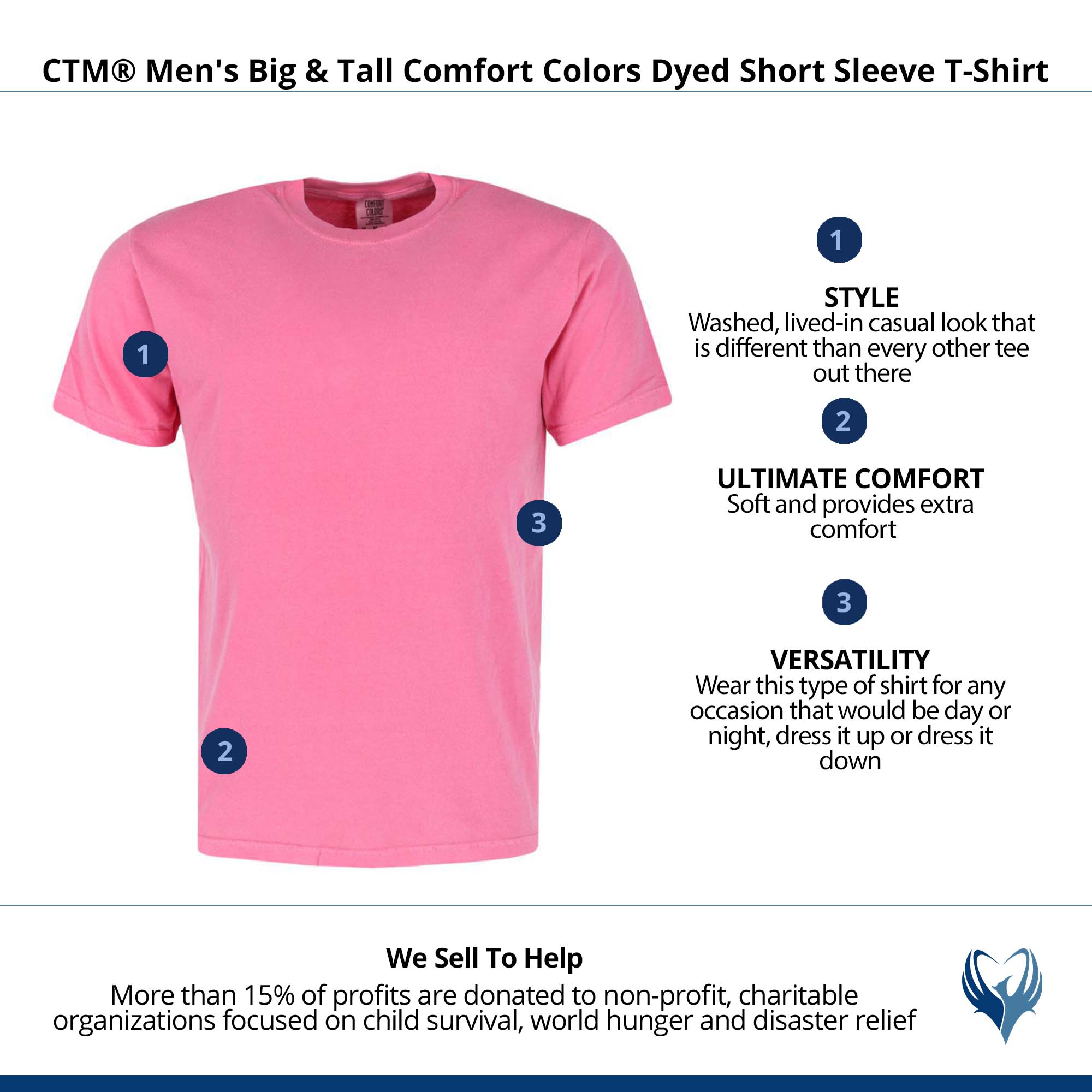 CTM® Men's Big & Tall Comfort Colors Dyed Short Sleeve T-Shirt - Crunchberry