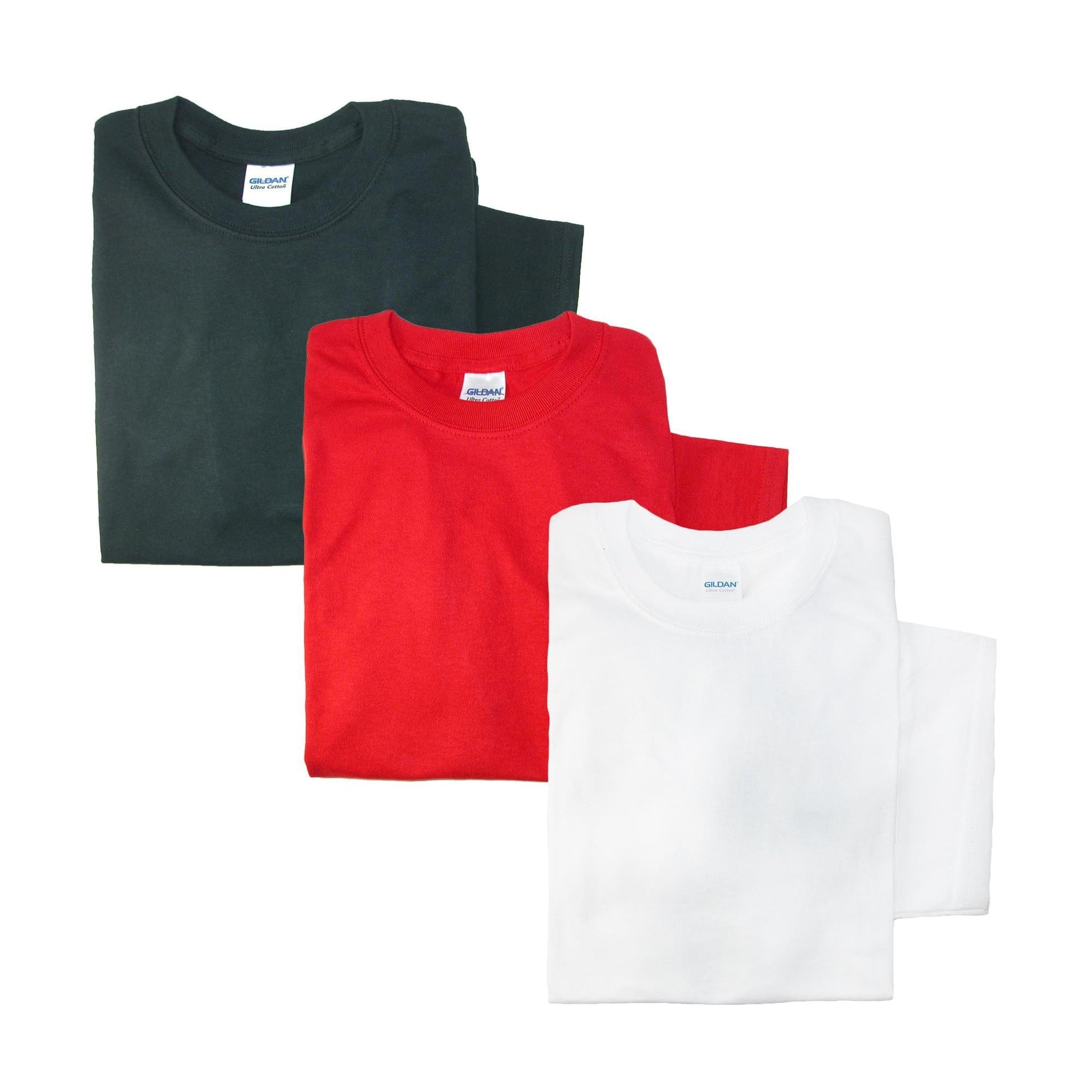 Gildan Men's Crew Neck Cotton T Shirt (Pack of 3) - Black, Red, White