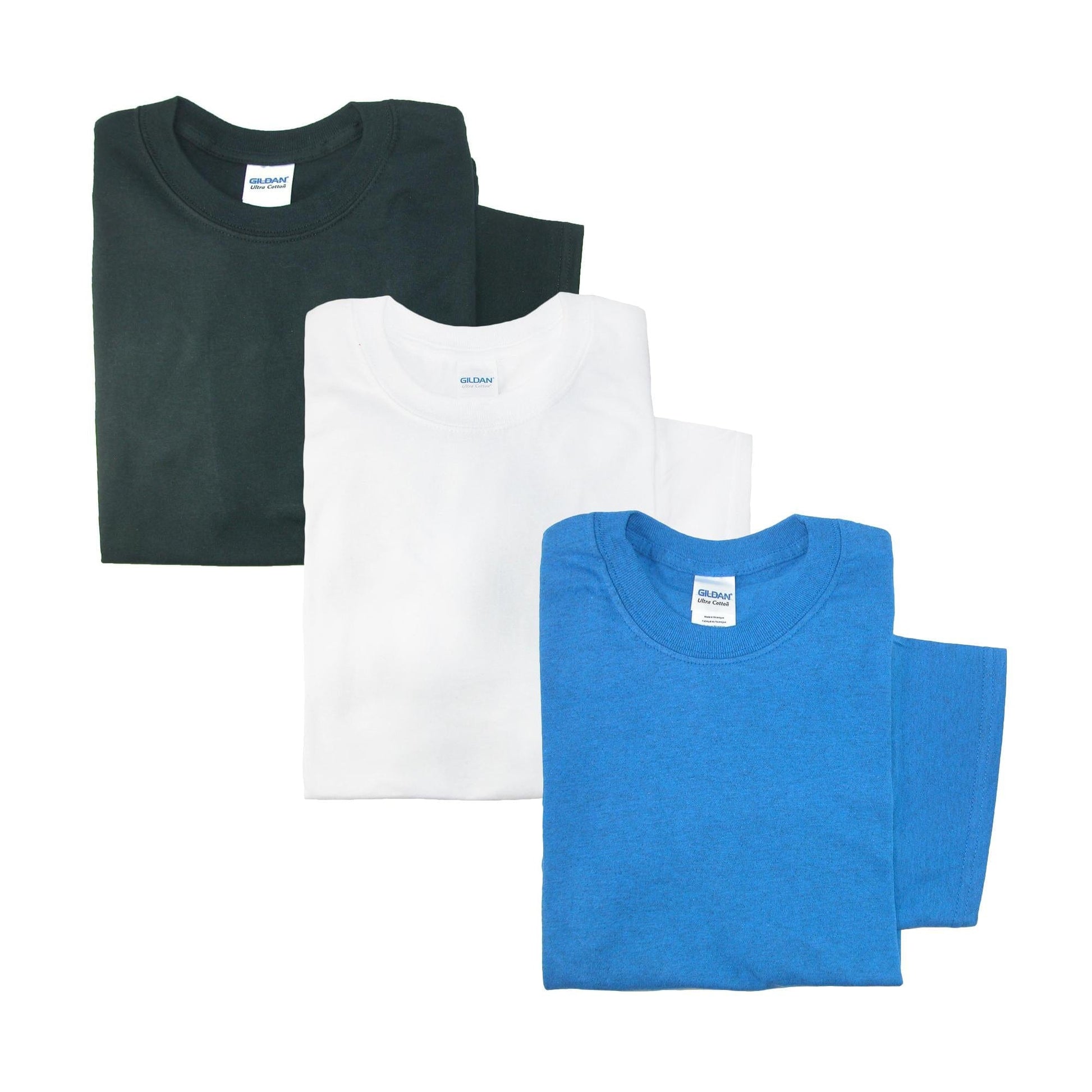 Gildan Men's Crew Neck Cotton T Shirt (Pack of 3) - Black, Royal, White
