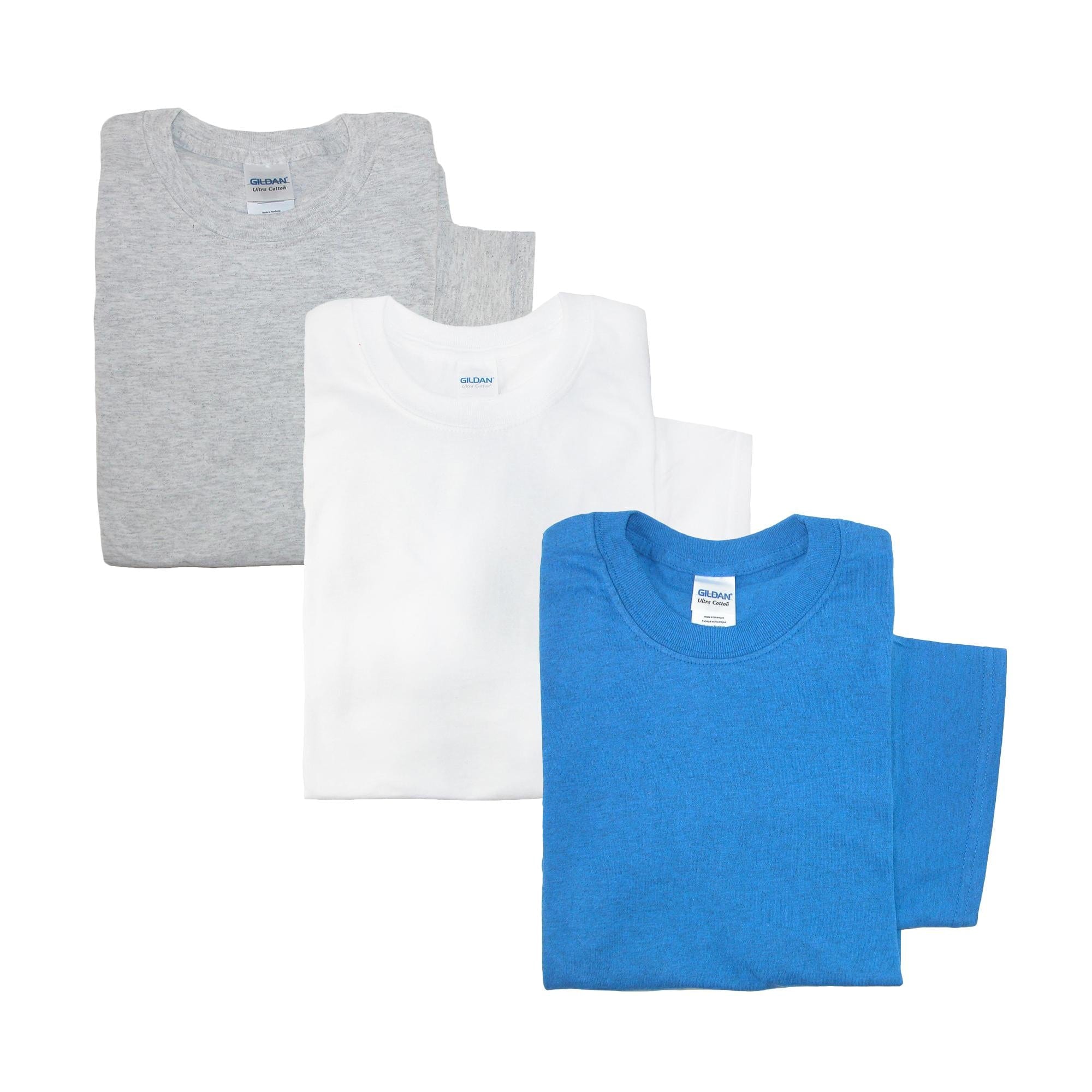 Gildan Men's Crew Neck Cotton T Shirt (Pack of 3) - Grey, Royal, White