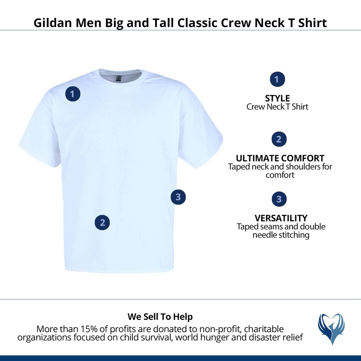 Gildan Men Big and Tall Classic Crew Neck T Shirt - White