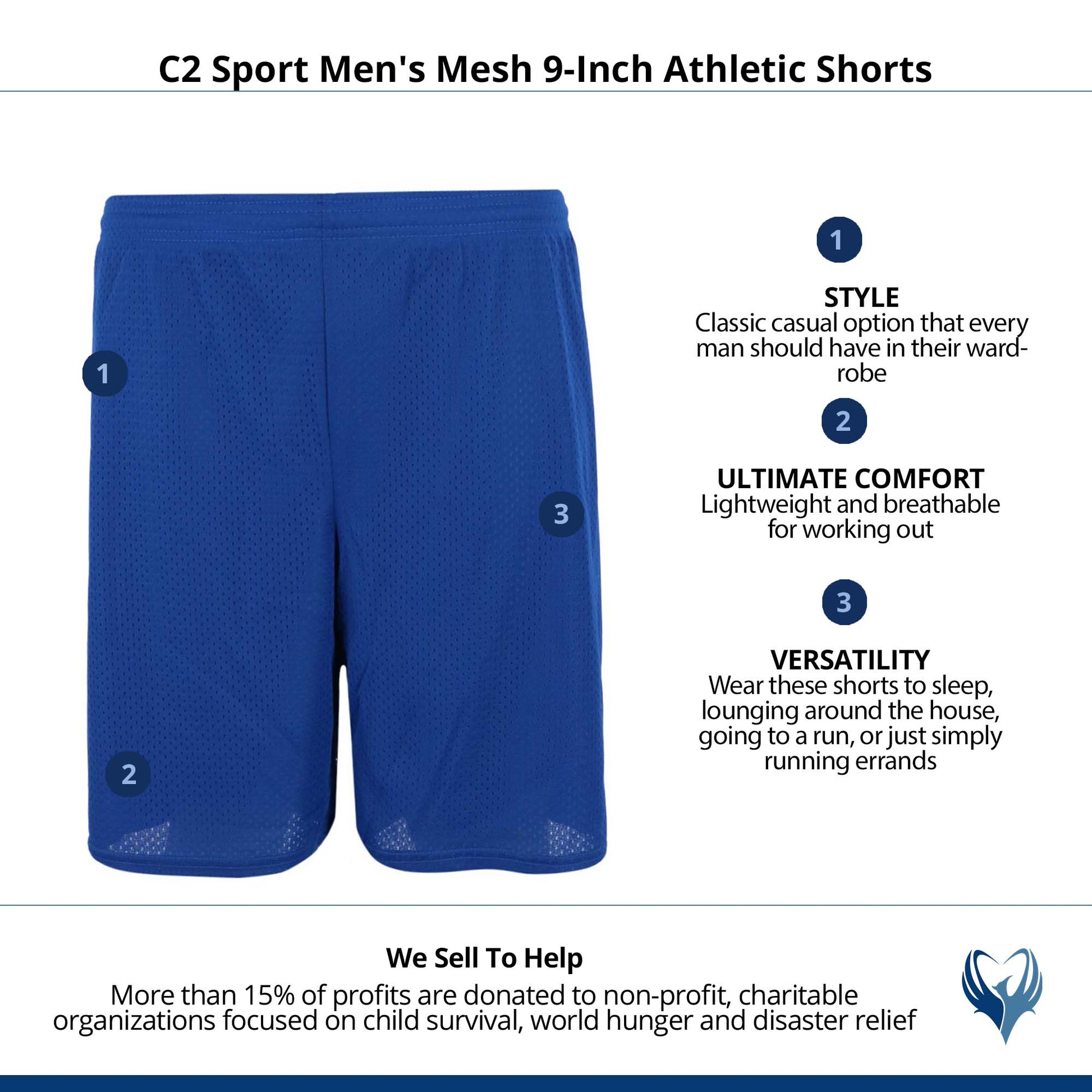 C2 Sport Men's Mesh 9-Inch Athletic Shorts - Royal