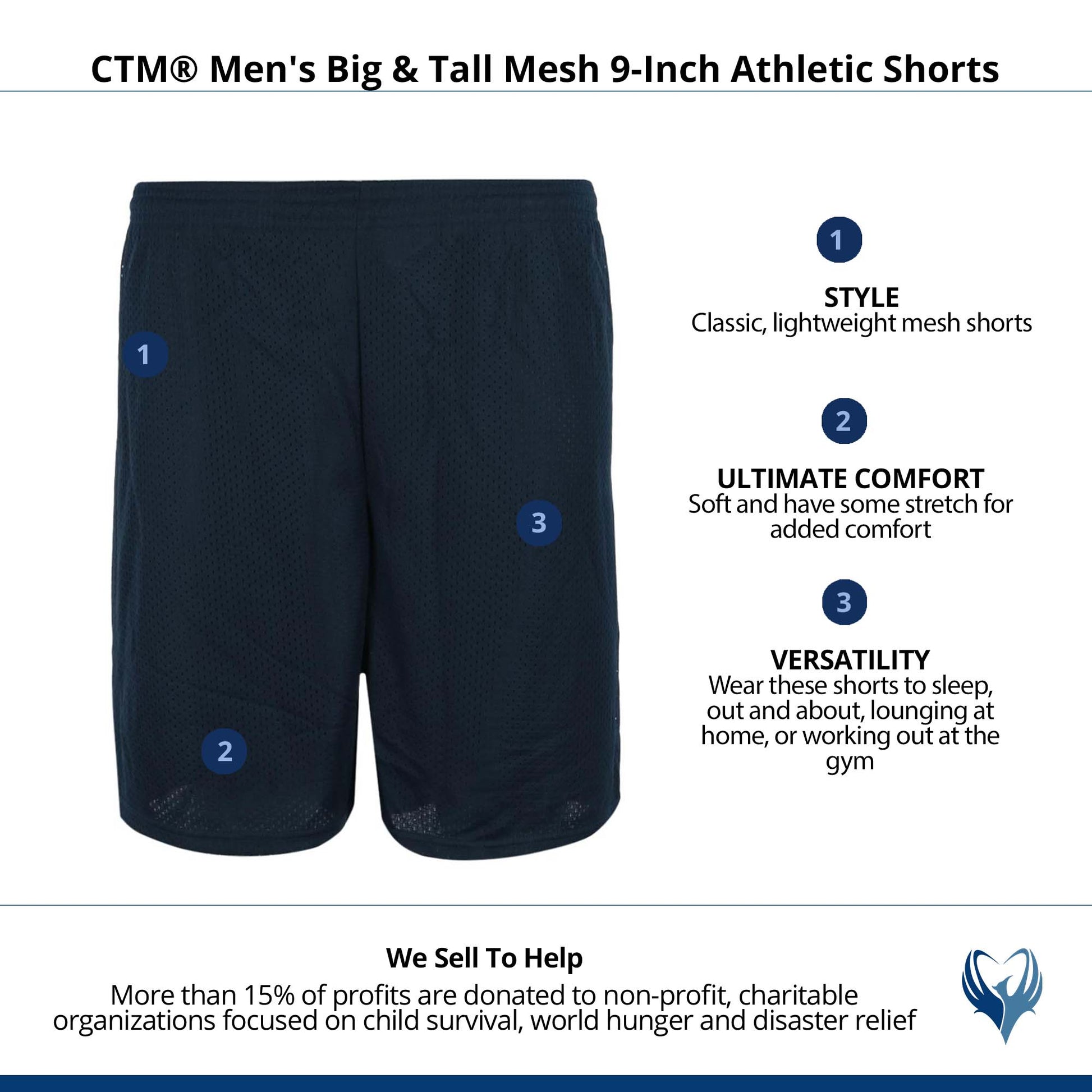 CTM® Men's Big & Tall Mesh 9-Inch Athletic Shorts - Navy