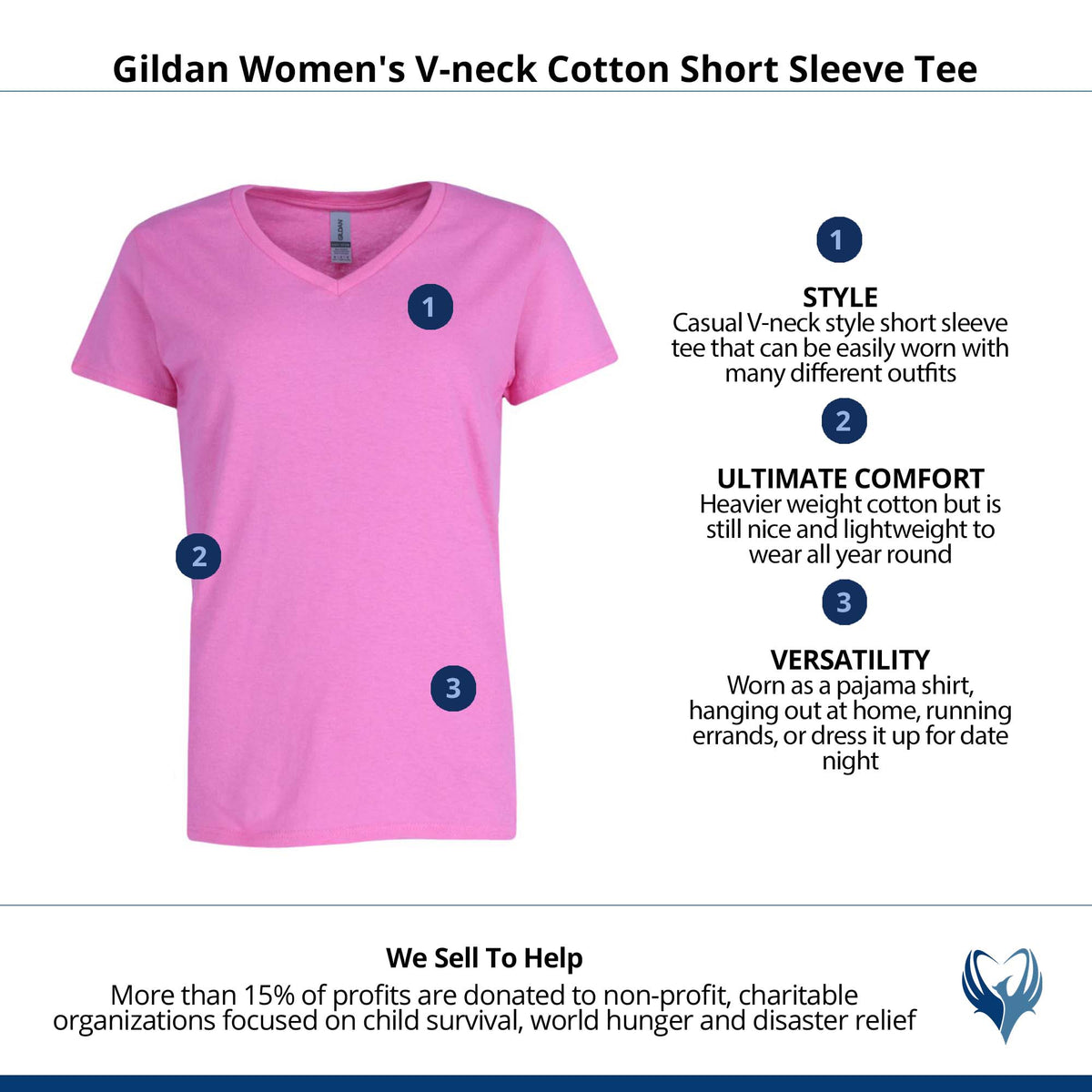 Gildan Women's V-neck Cotton Short Sleeve Tee - Pink