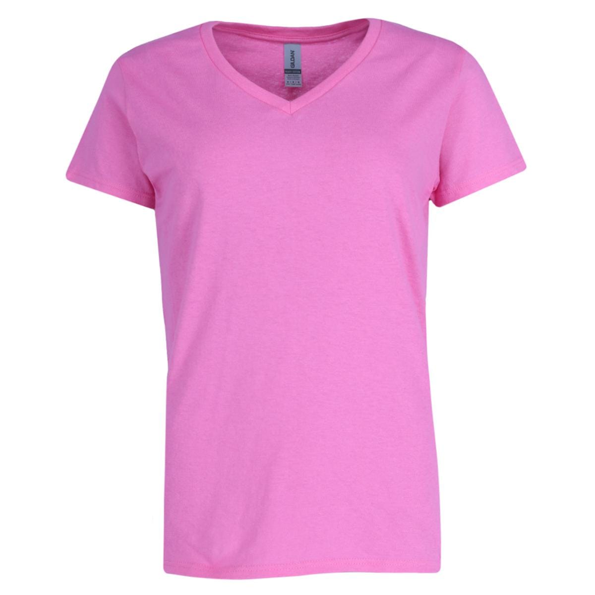 Gildan Women's Plus Size V-neck Cotton Short Sleeve Tee - Pink