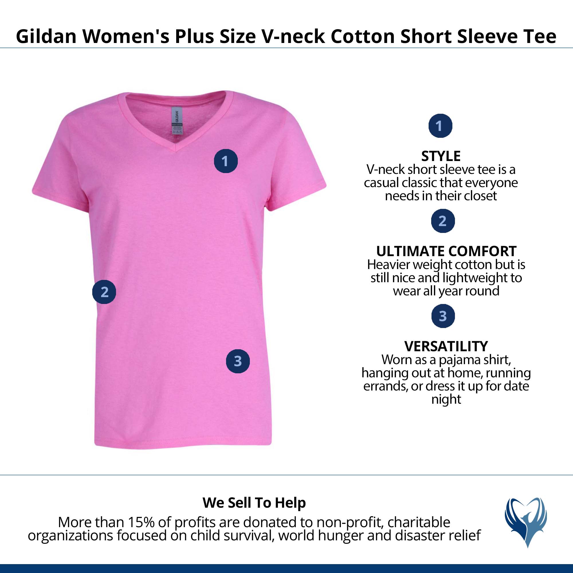 Gildan Women's Plus Size V-neck Cotton Short Sleeve Tee - Pink