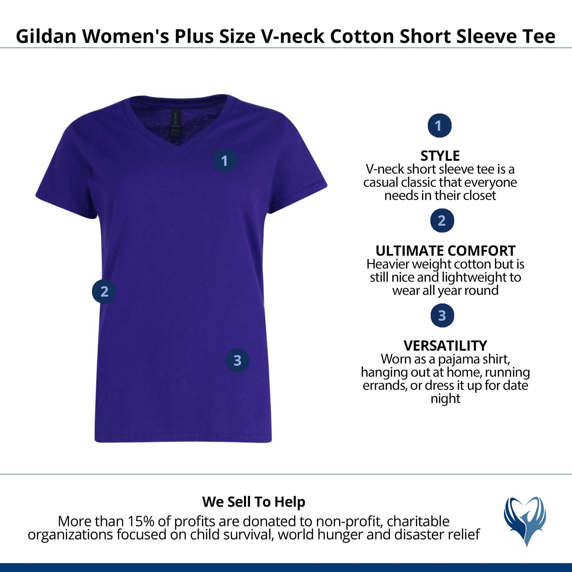Gildan Women's Plus Size V-neck Cotton Short Sleeve Tee - Purple