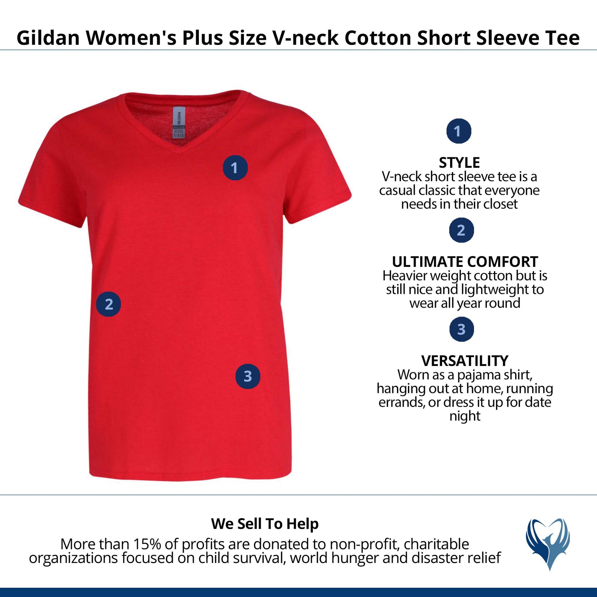 Gildan Women's Plus Size V-neck Cotton Short Sleeve Tee - Red